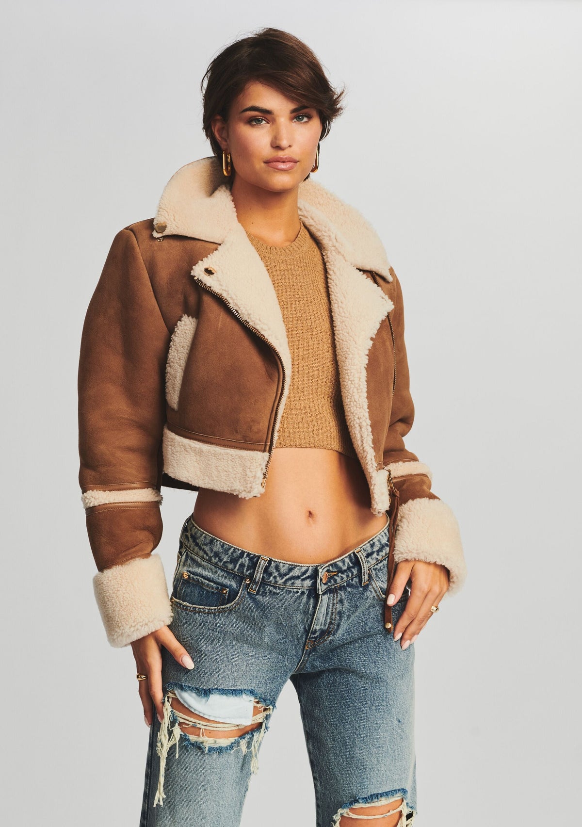 Henley Leather Jacket by retrofête in Cognac/Cream, product image 1