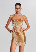 Milos Embellished Chainmail Top by retrofête in Gold, product image 1