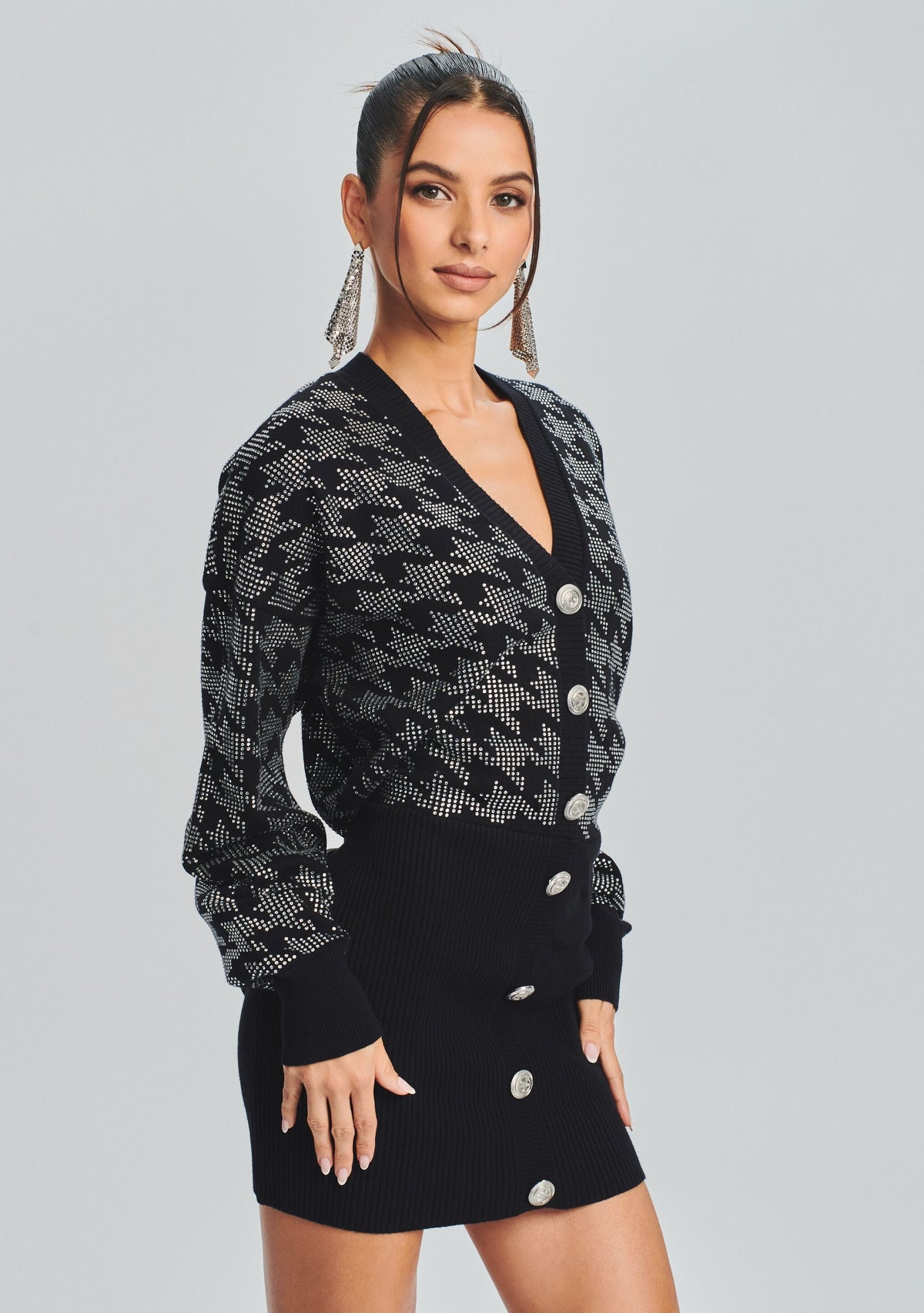Tala Embellished Sweater Dress by retrofête in Black/Silver Houndstooth, product image 5