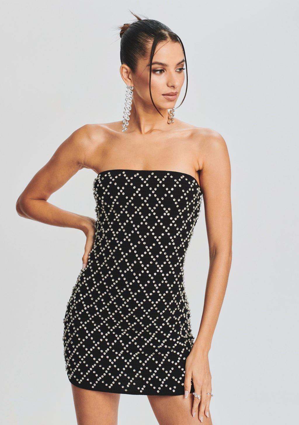 Felicity Embellished Chiffon Dress by retrofête in Black/Silver Grid, product image 6