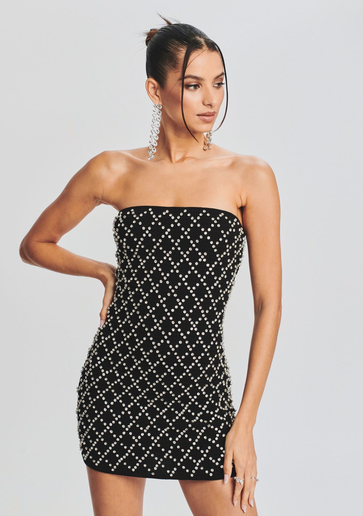 Felicity Embellished Chiffon Dress by retrofête in Black/Silver Grid, product image 6