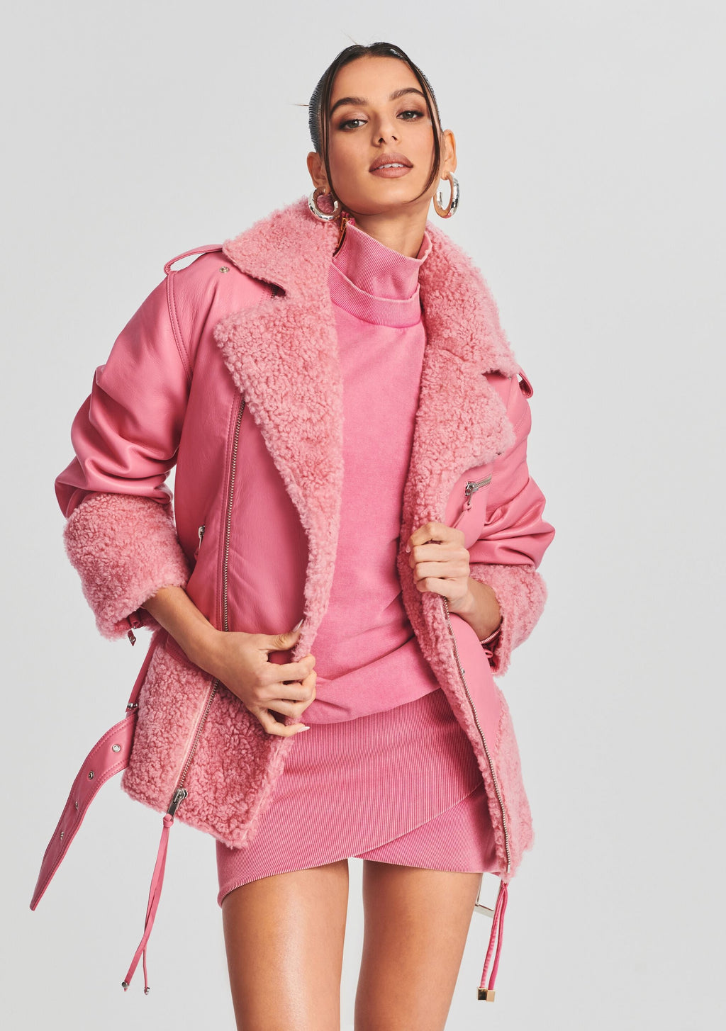City Leather Jacket by retrofête in Flamingo Pink, product image 1