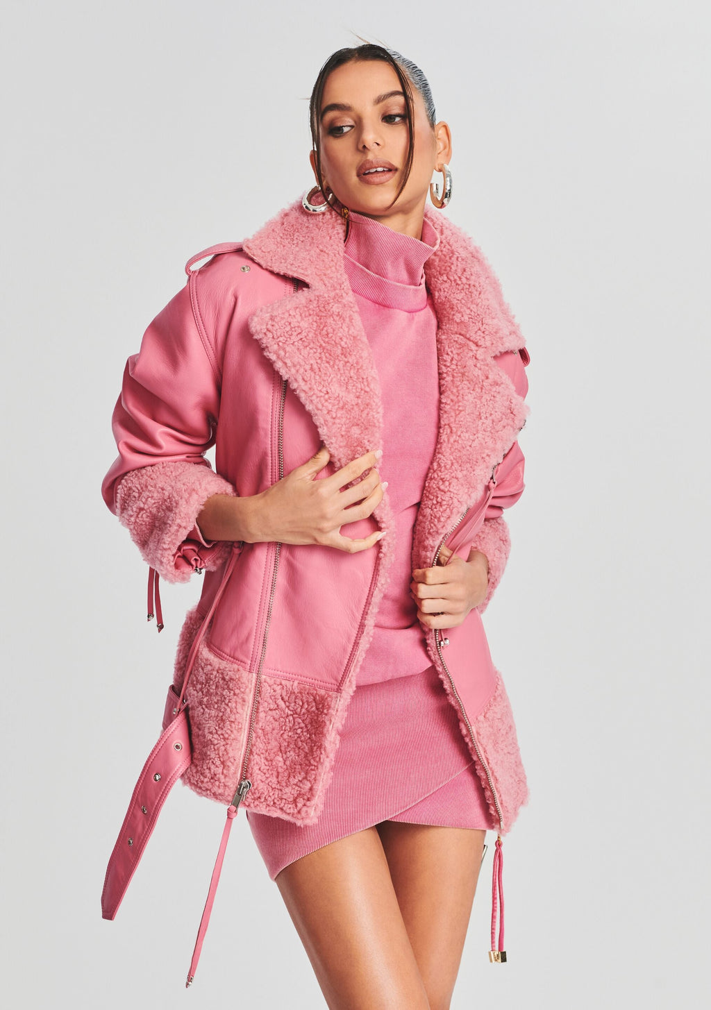 City Leather Jacket by retrofête in Flamingo Pink, product image 5