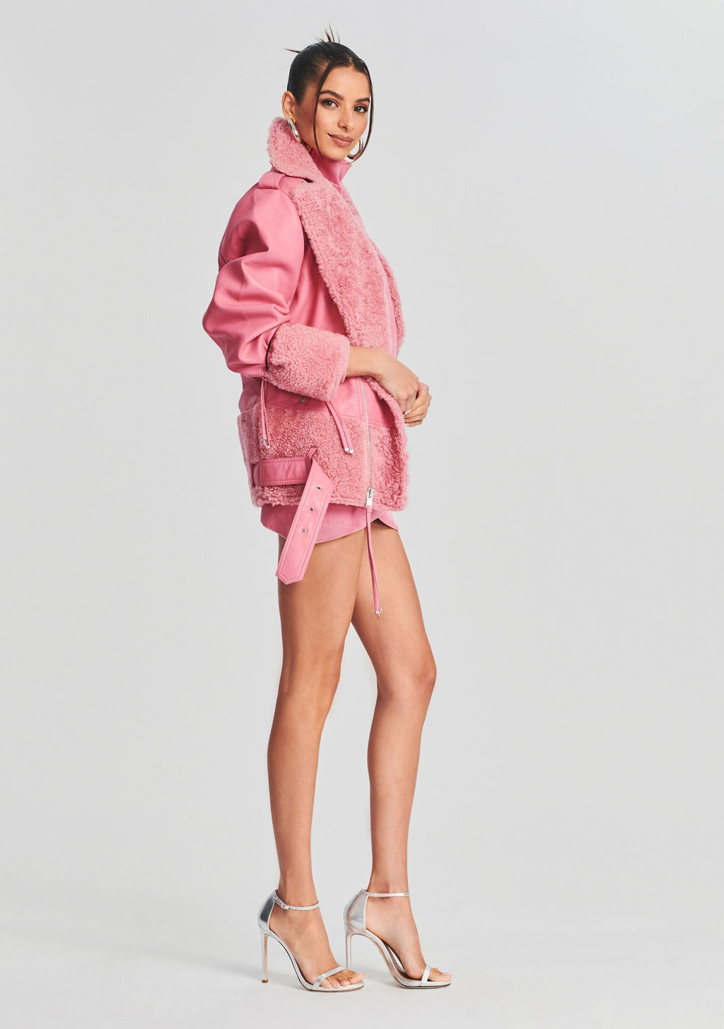 City Leather Jacket by retrofête in Flamingo Pink, product image 3