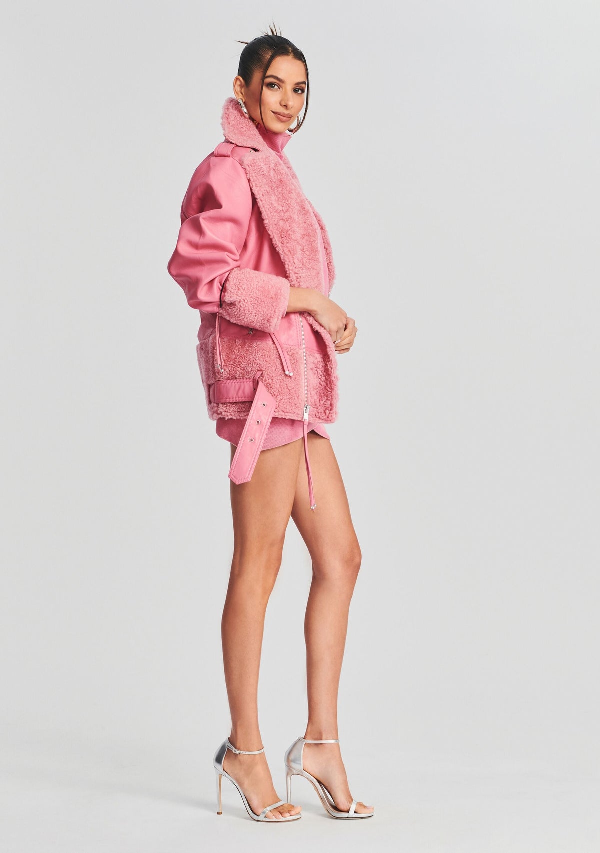 City Leather Jacket by retrofête in Flamingo Pink, product image 3
