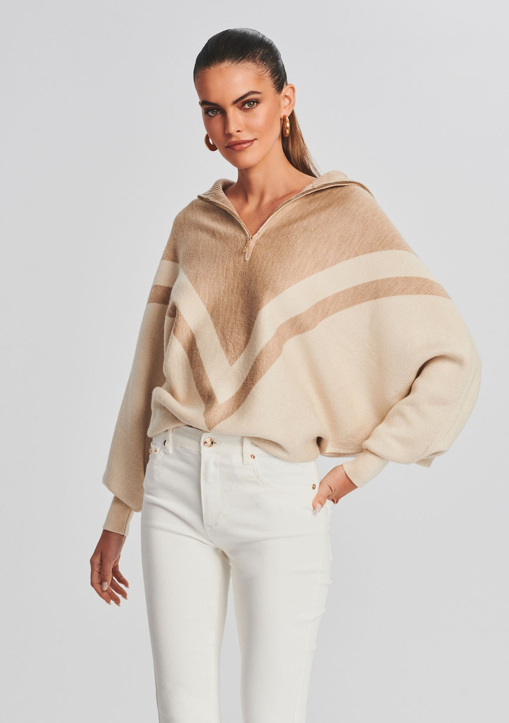 Abi Sweater by SEROYA in Light Beige/Dark Beige, product image 5