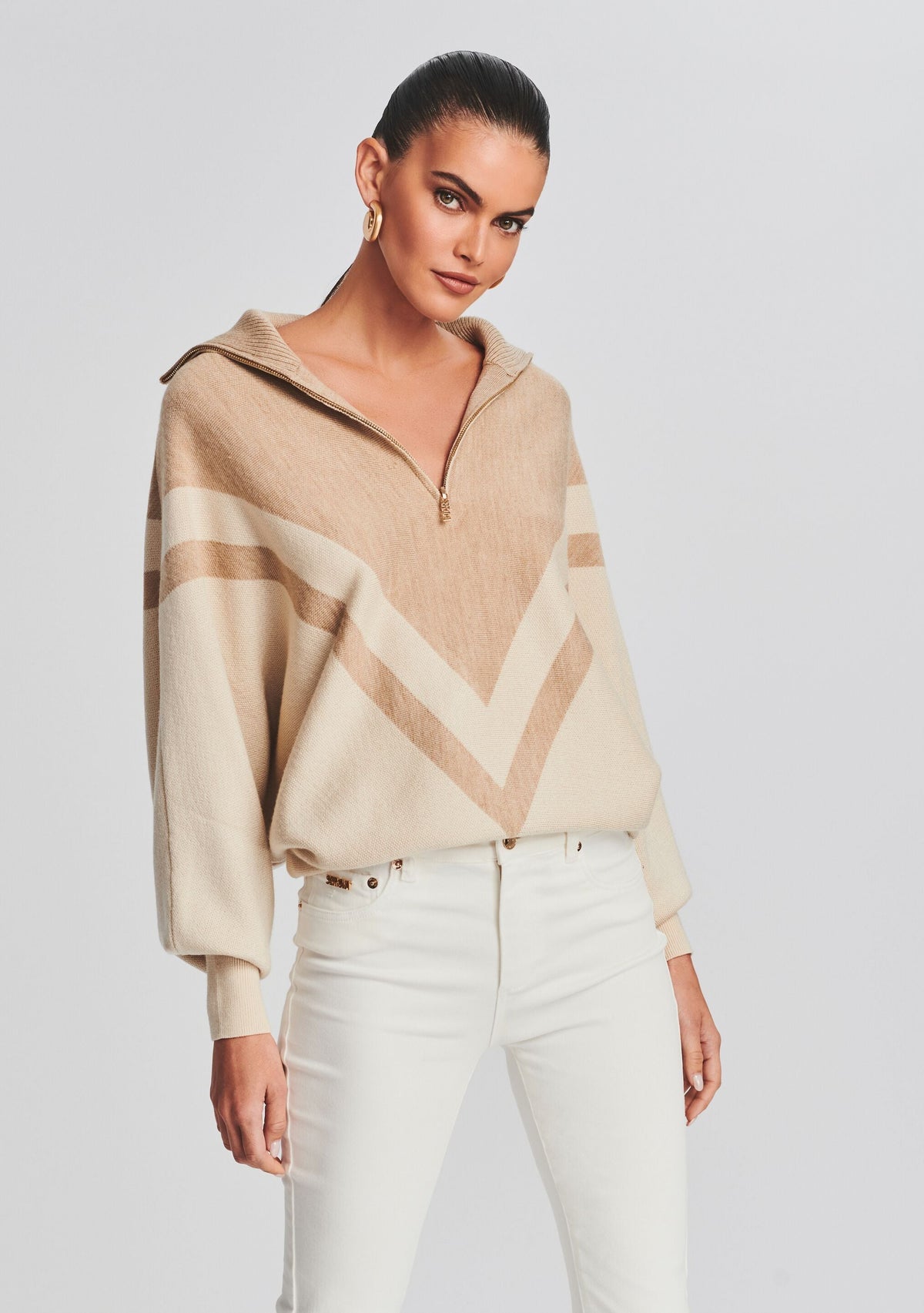 Abi Sweater by SEROYA in Light Beige/Dark Beige, product image 1