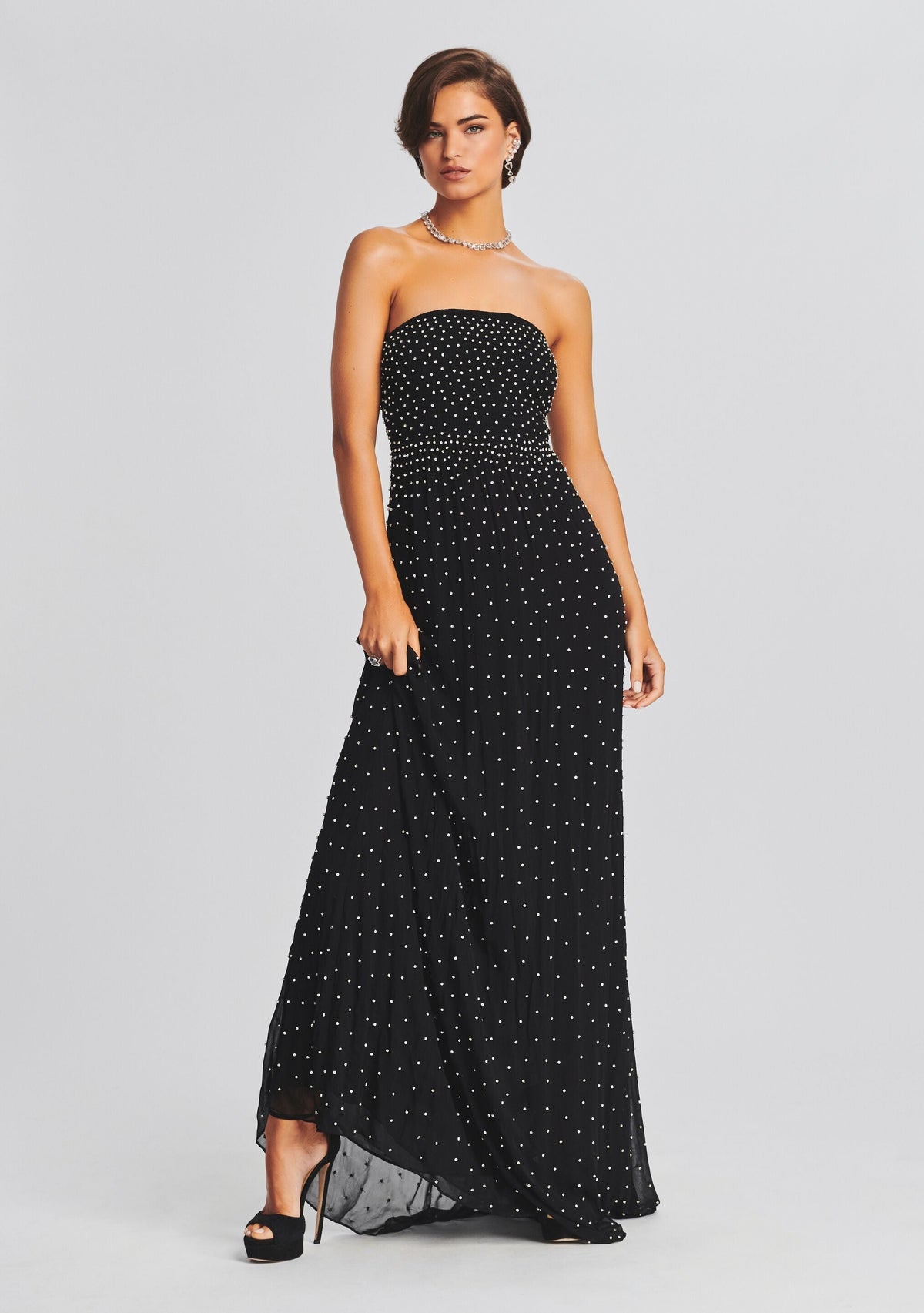 Masie Embellished Chiffon Dress by retrofête in Black/Silver, product image 2