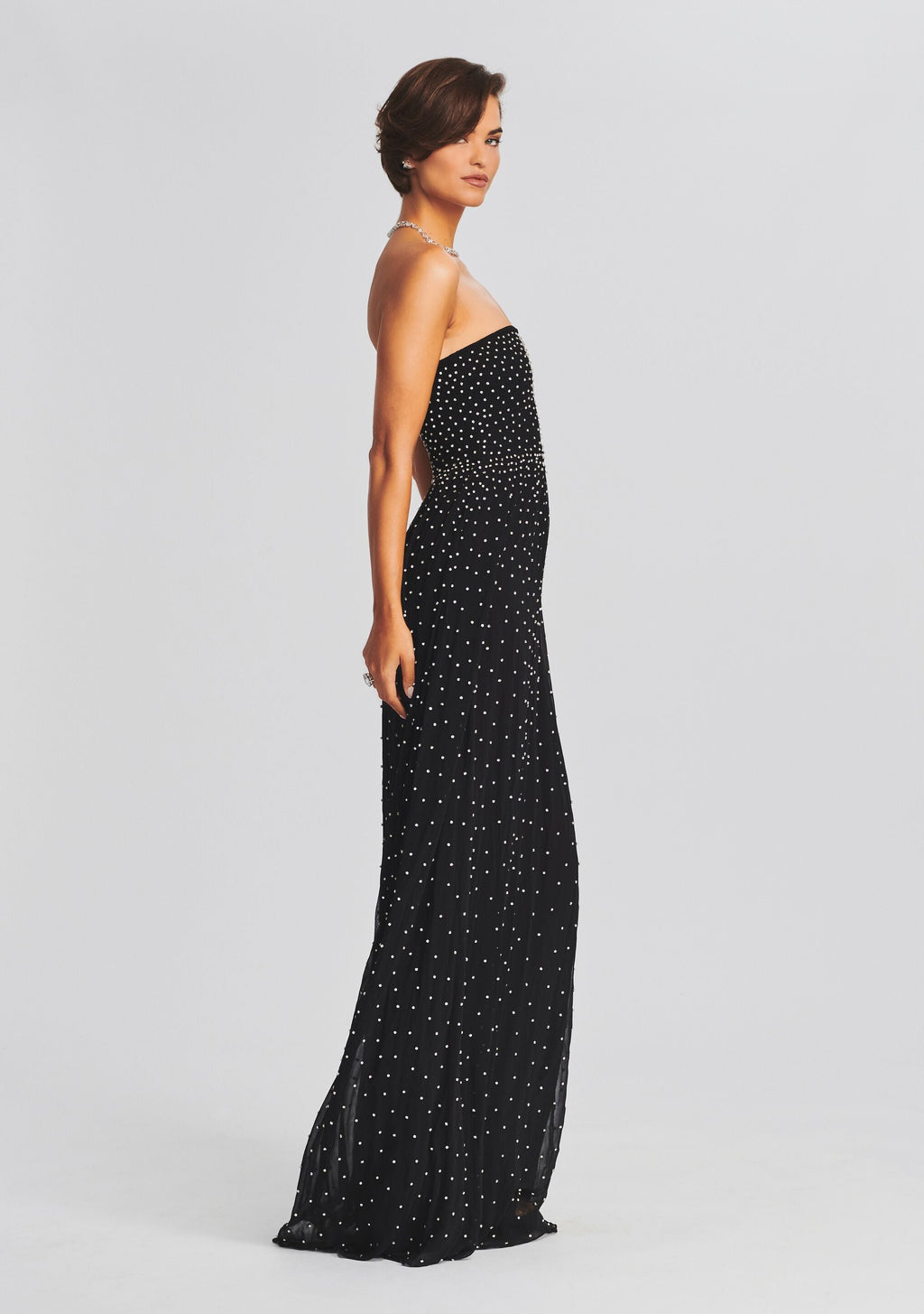 Masie Embellished Chiffon Dress by retrofête in Black/Silver, product image 3