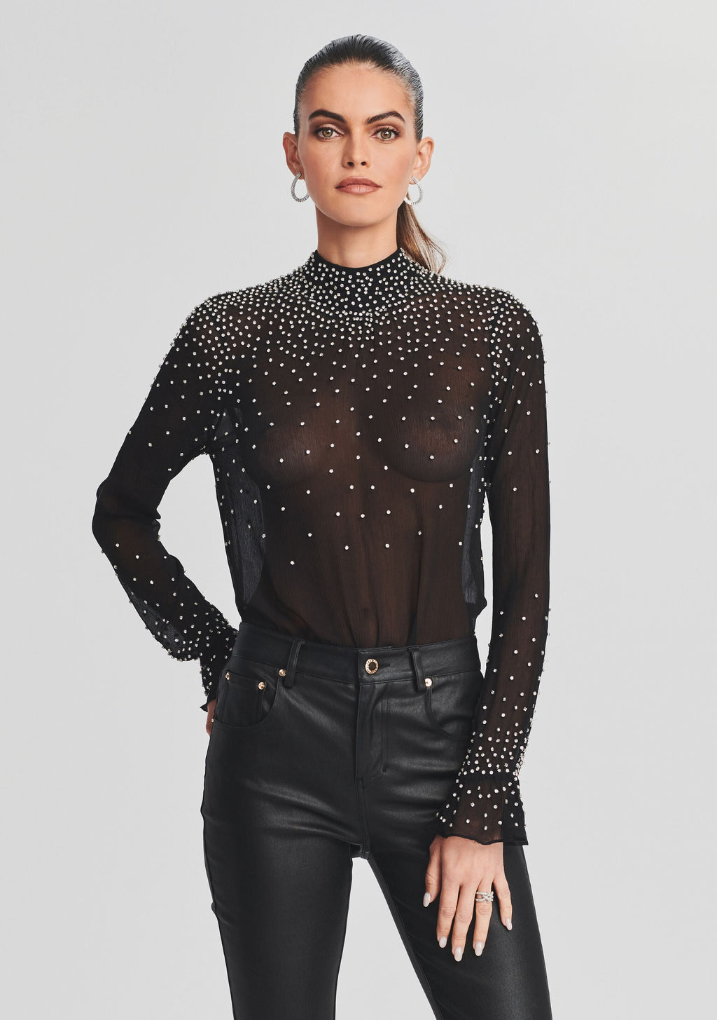 Joyce Silk Chiffon Top by retrofête in Black/Silver, product image 1
