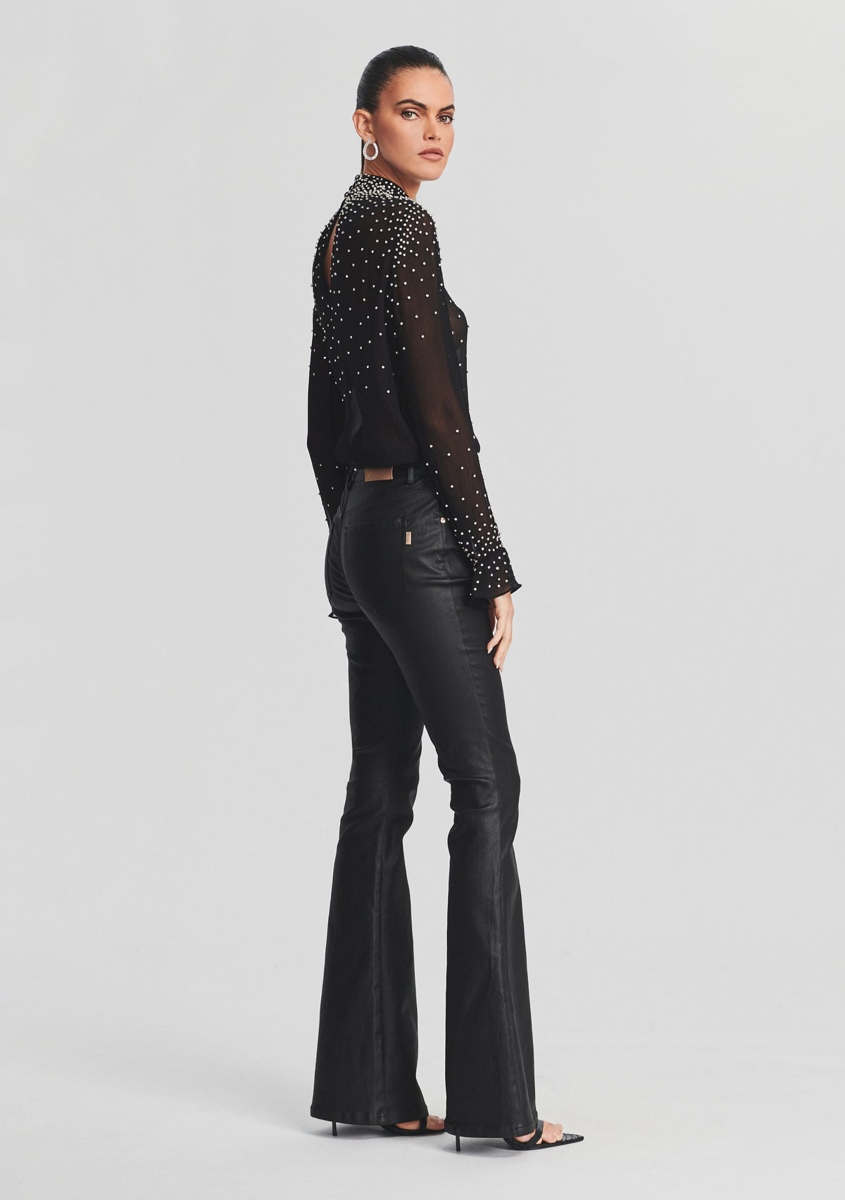 Joyce Silk Chiffon Top by retrofête in Black/Silver, product image 3