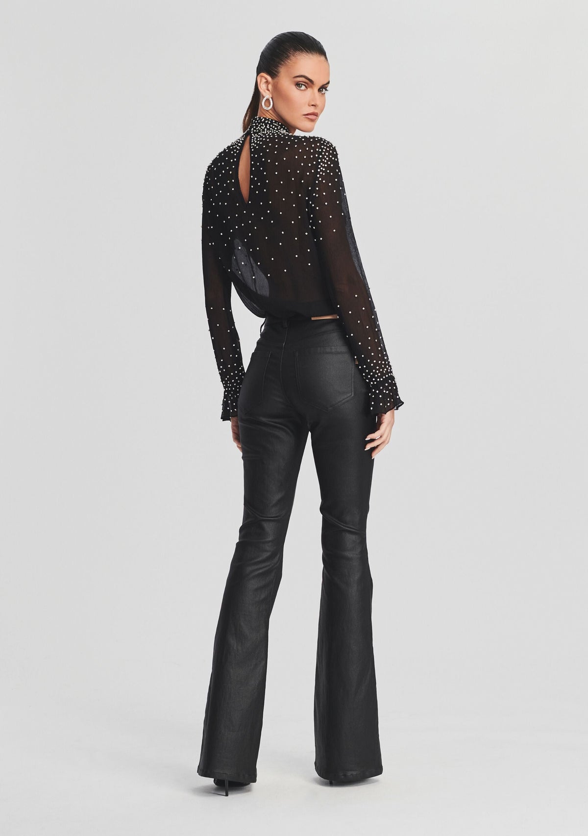 Joyce Silk Chiffon Top by retrofête in Black/Silver, product image 4