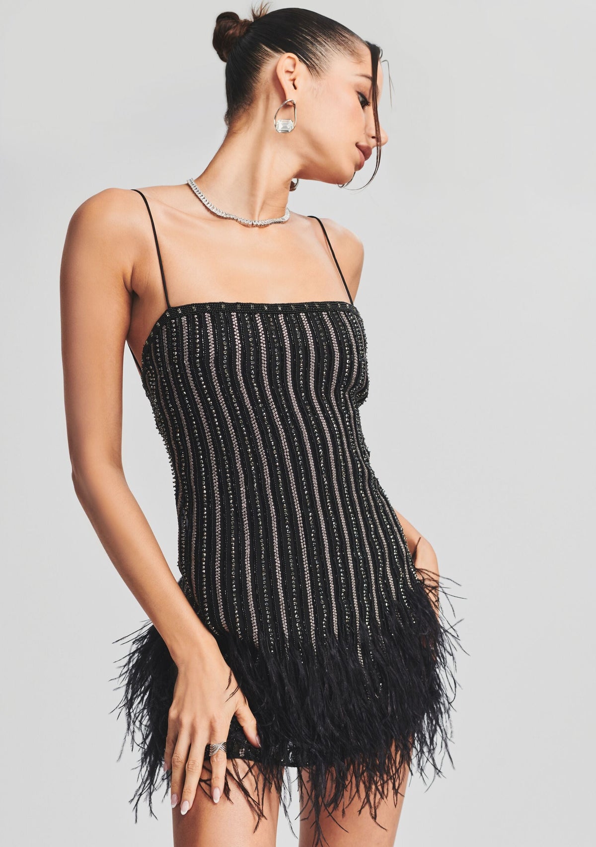 Rubina Sequin Feather Dress by retrofête in Black/Silver, product image 5
