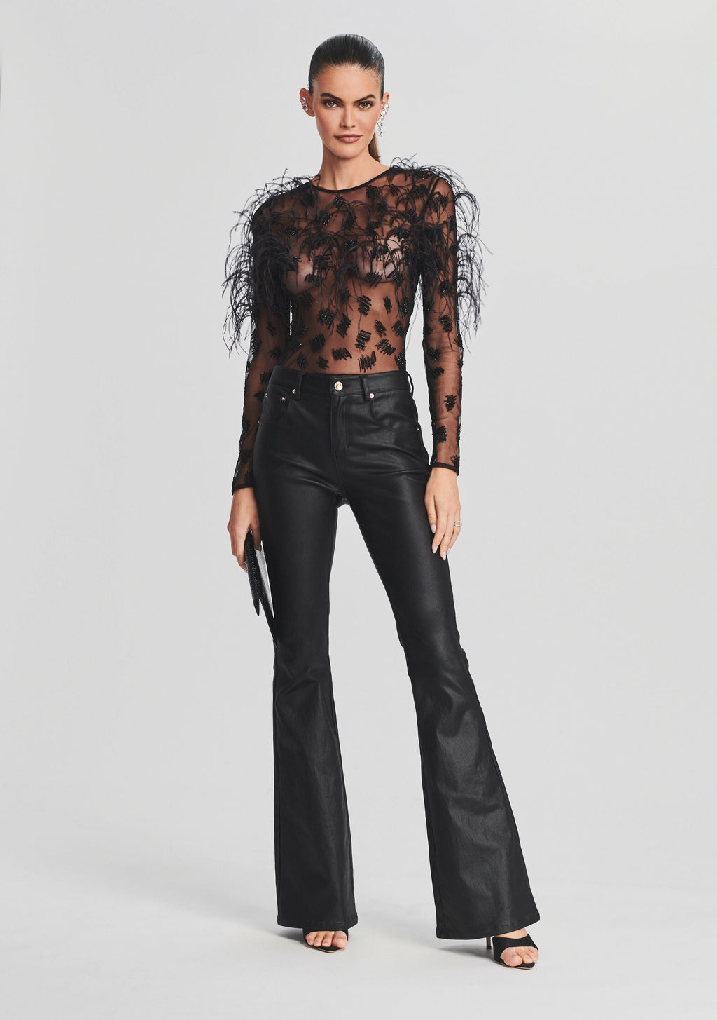 Sarabeth Feather Bodysuit by retrofête in Black, product image 5