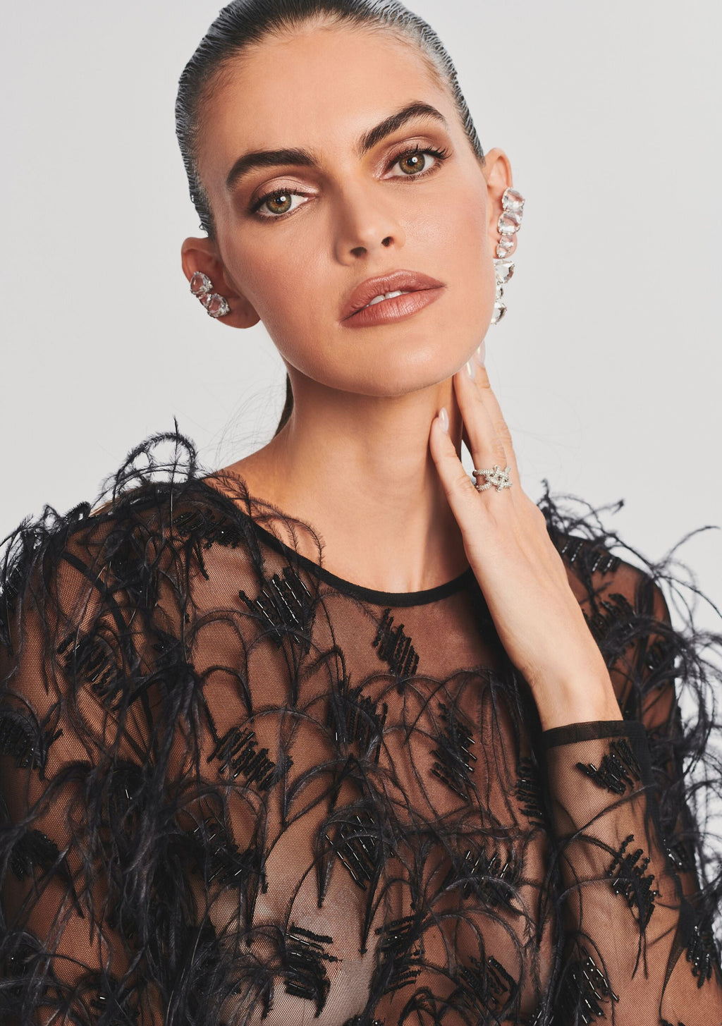 Sarabeth Feather Bodysuit by retrofête in Black, product image 2