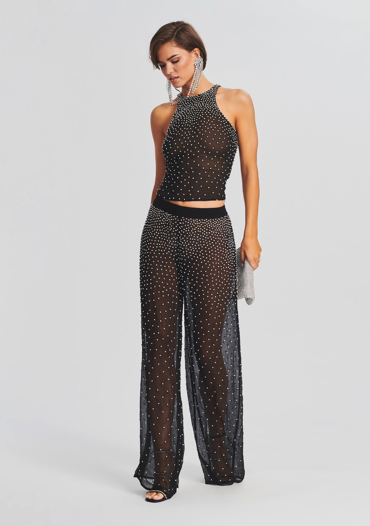 Livy Silk Chiffon Top by retrofête in Black/Silver, product image 5