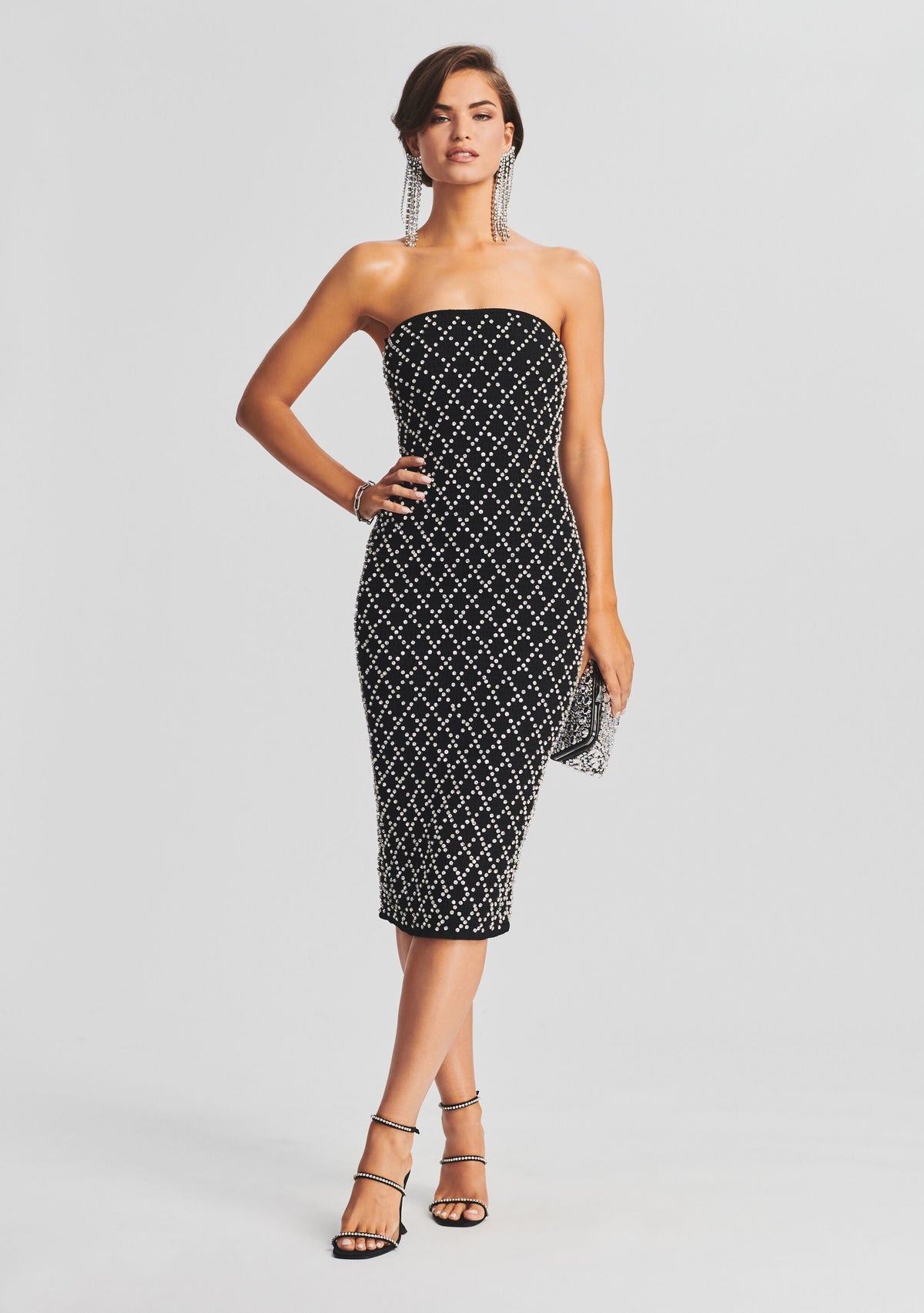 Minetta Embellished Chiffon Dress by retrofête in Black, product image 1