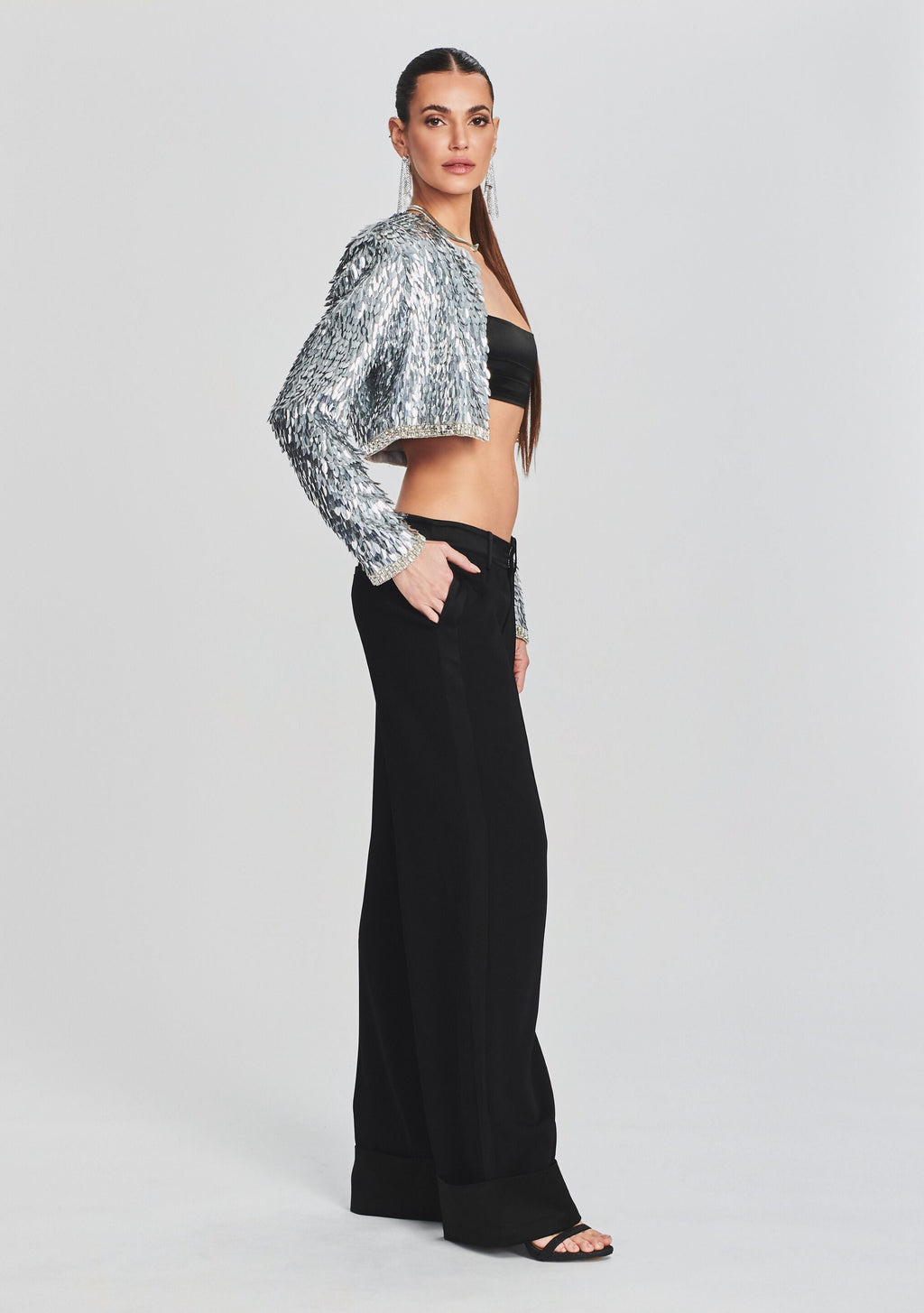 Maren Sequin Feather Jacket by retrofête in Silver, product image 3