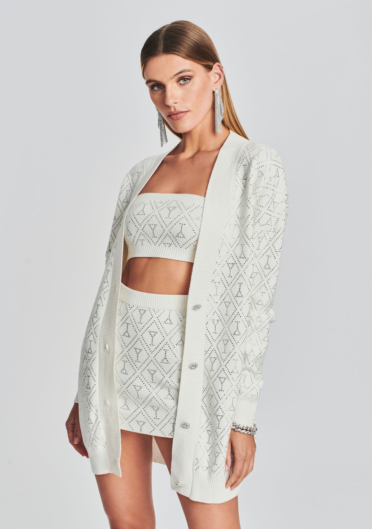 Faye Embellished Knit Bra by retrofête in White/Silver, product image 5