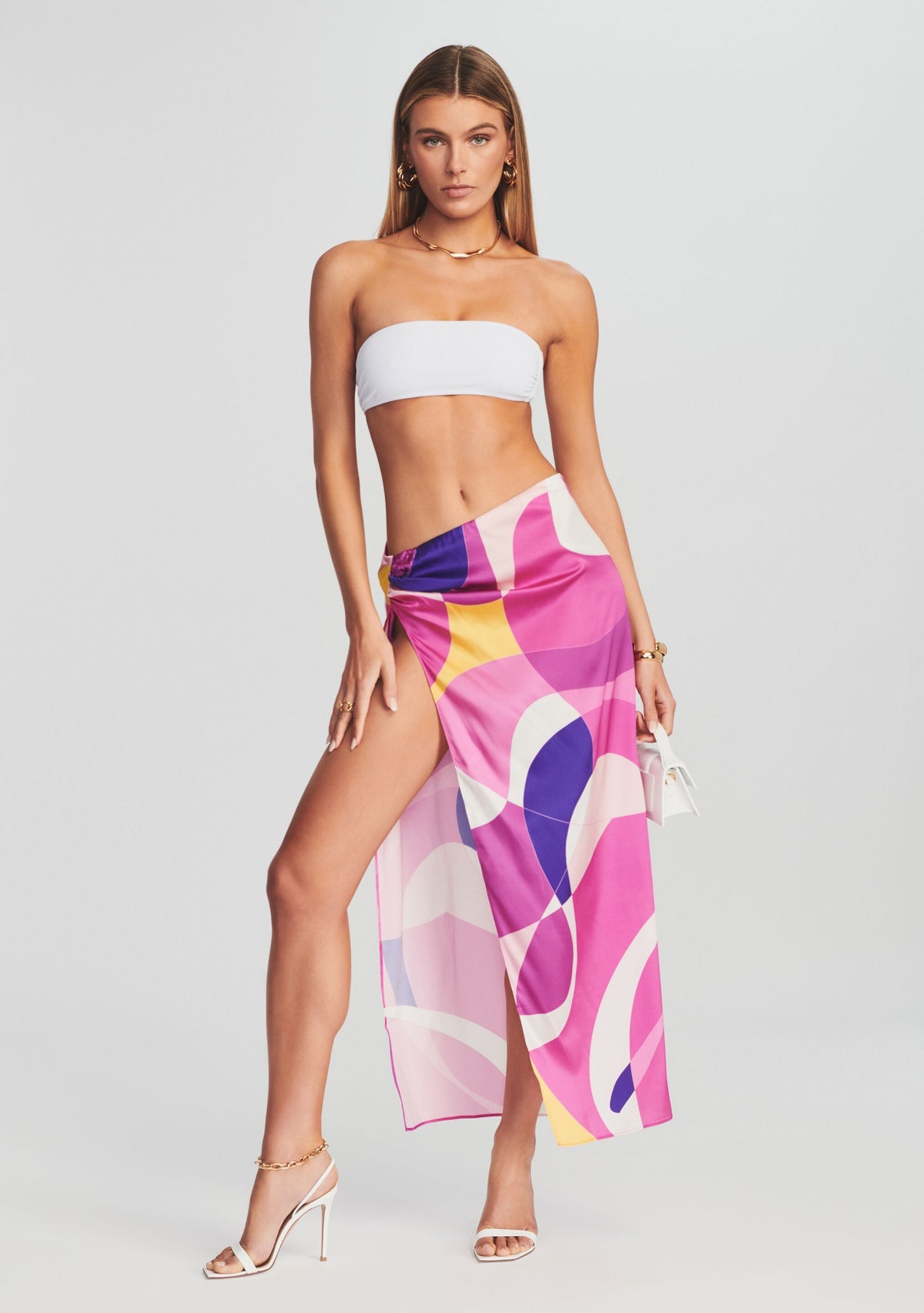 Gav Silk Skirt by retrofête in Pink Geo, product image 2