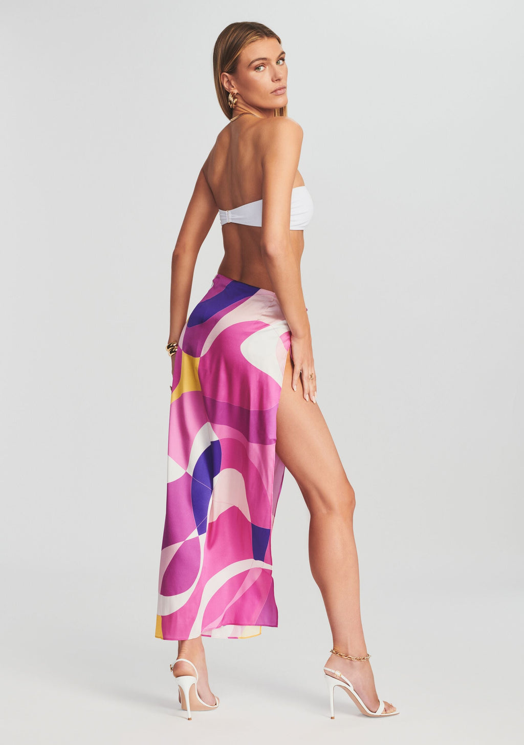 Gav Silk Skirt by retrofête in Pink Geo, product image 3