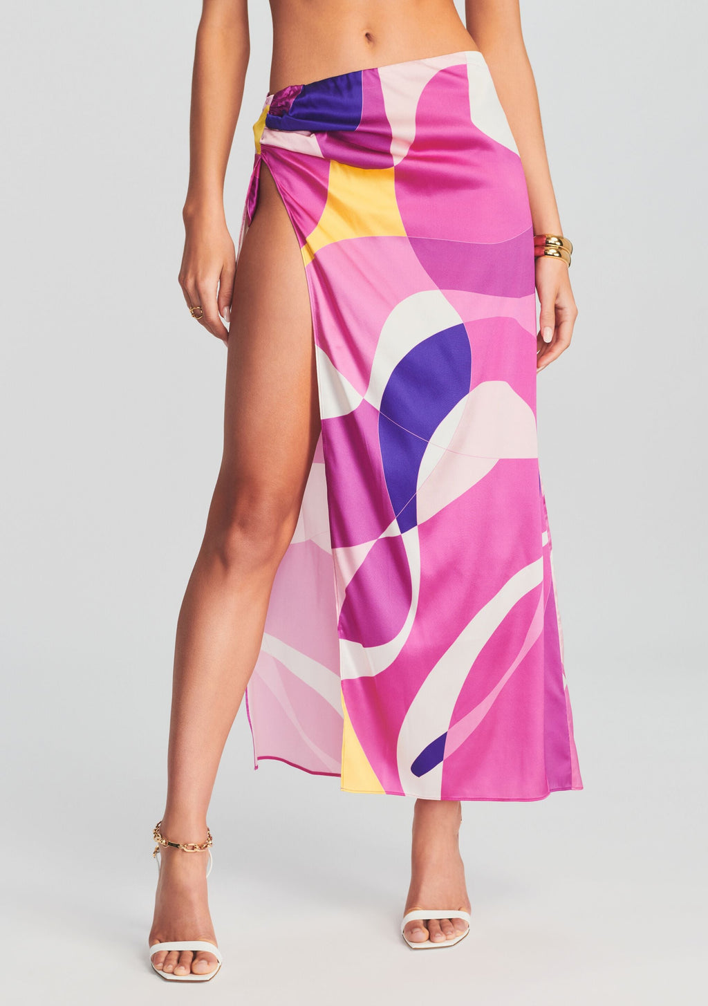 Gav Silk Skirt by retrofête in Pink Geo, product image 1