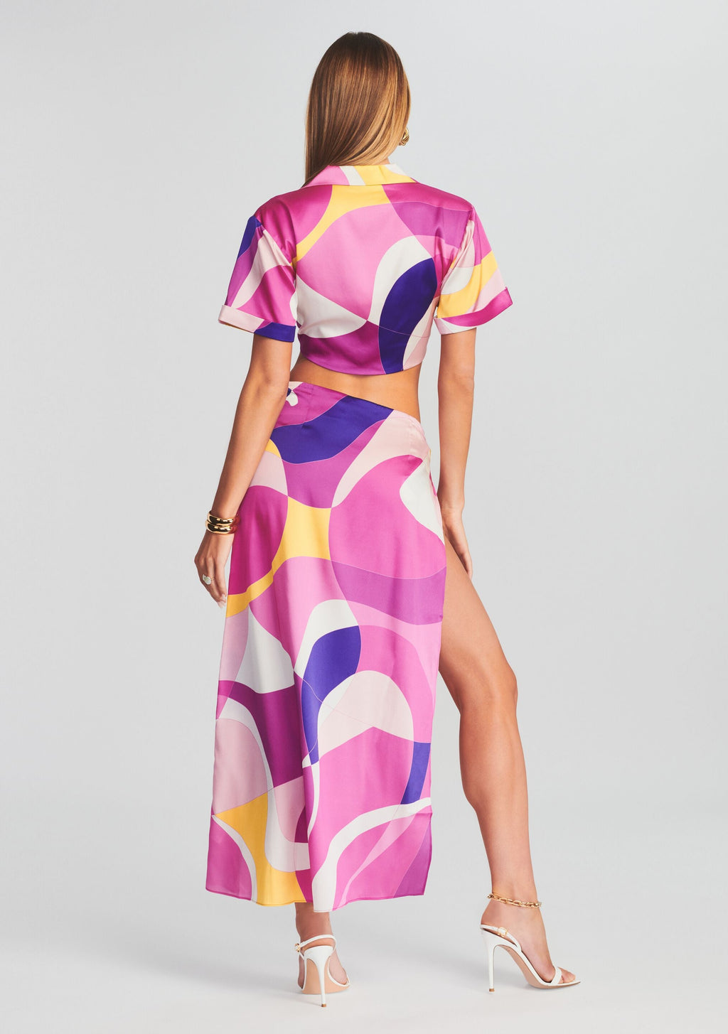 Gav Silk Skirt by retrofête in Pink Geo, product image 4