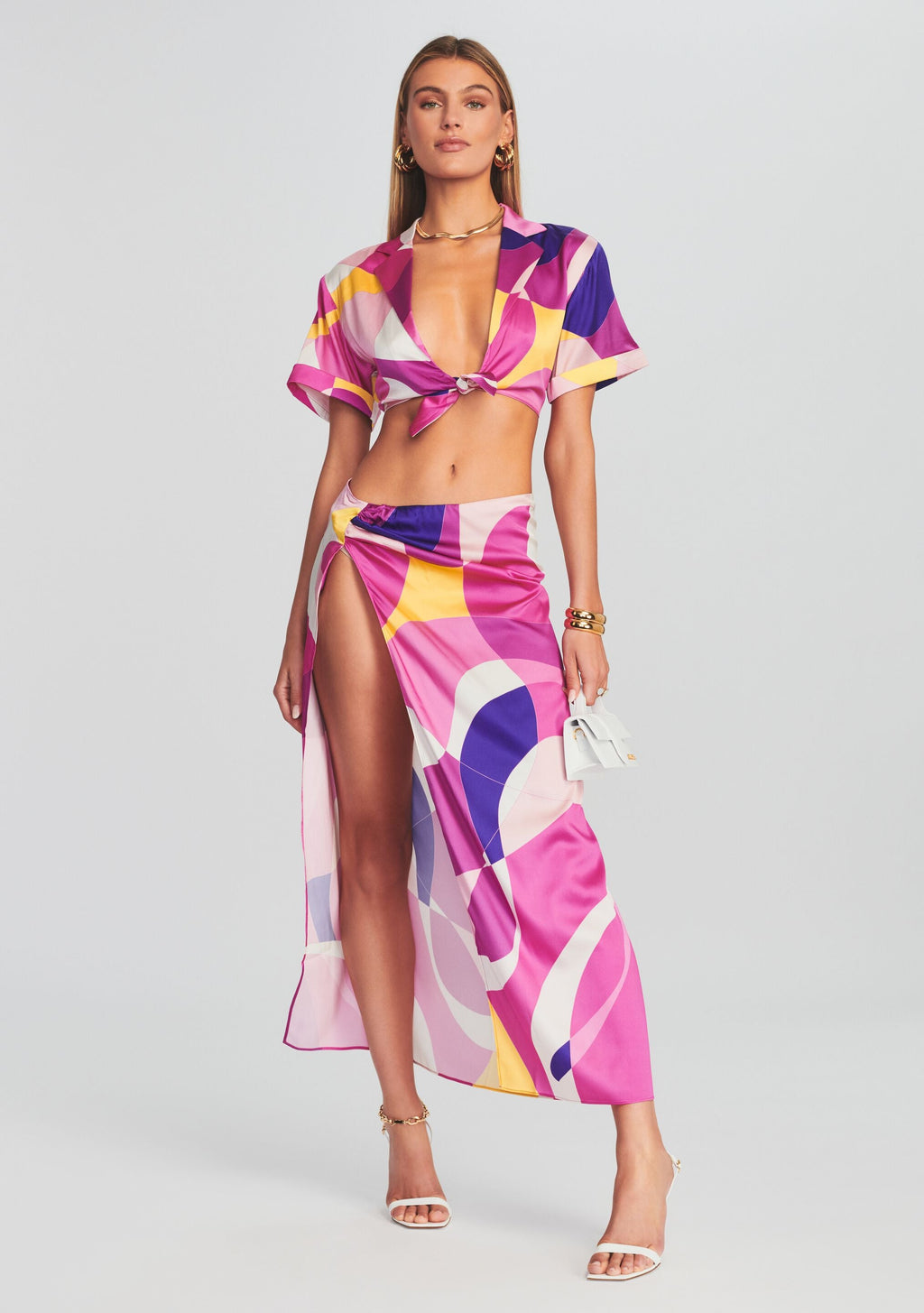 Gav Silk Skirt by retrofête in Pink Geo, product image 5