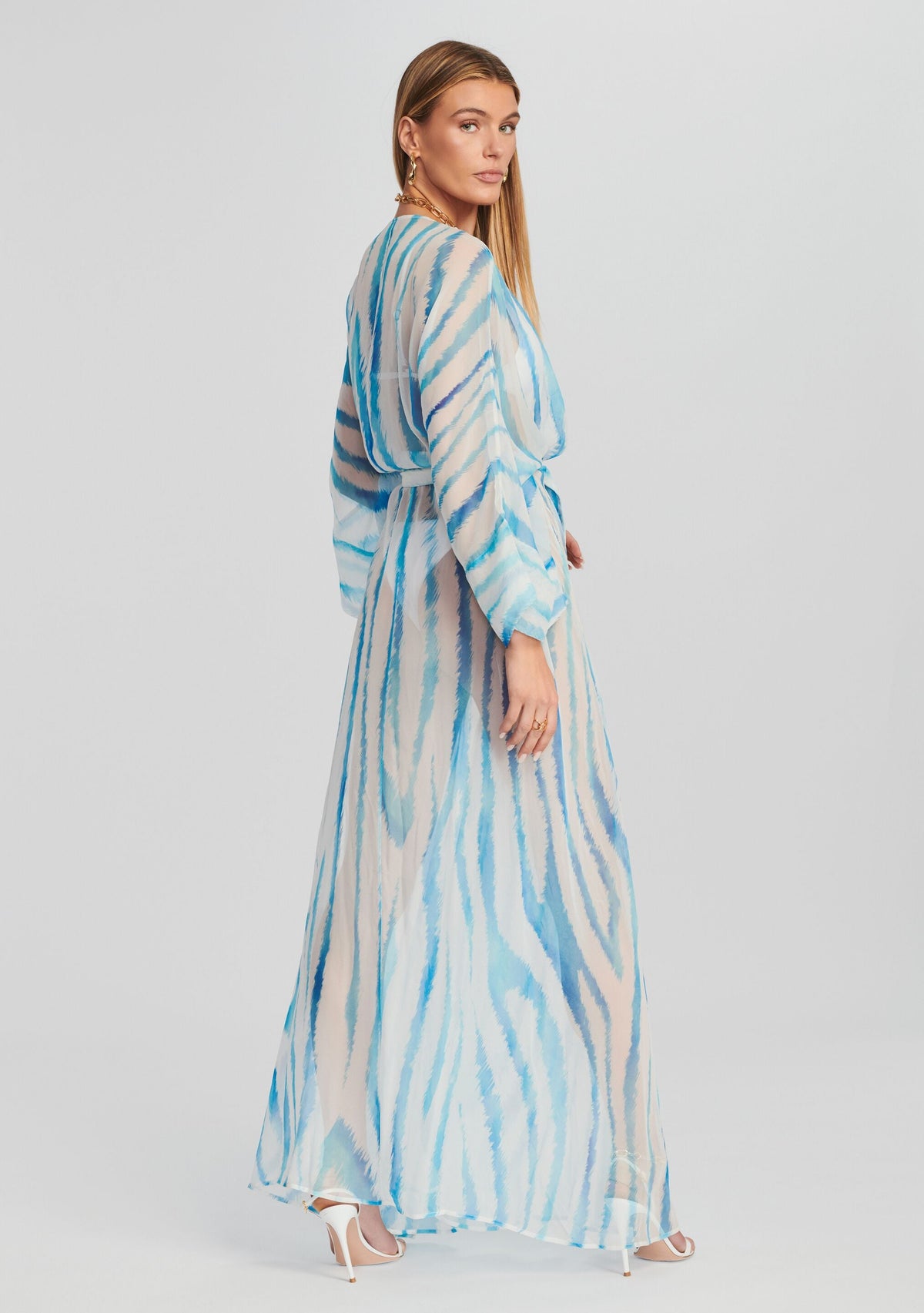 Cher Silk Chiffon Robe by retrofête in Blue Zebra, product image 4