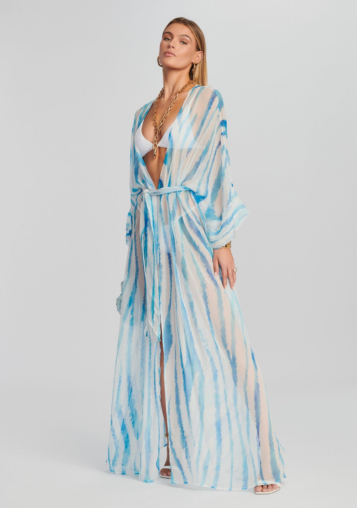 Cher Silk Chiffon Robe by retrofête in Blue Zebra, product image 5