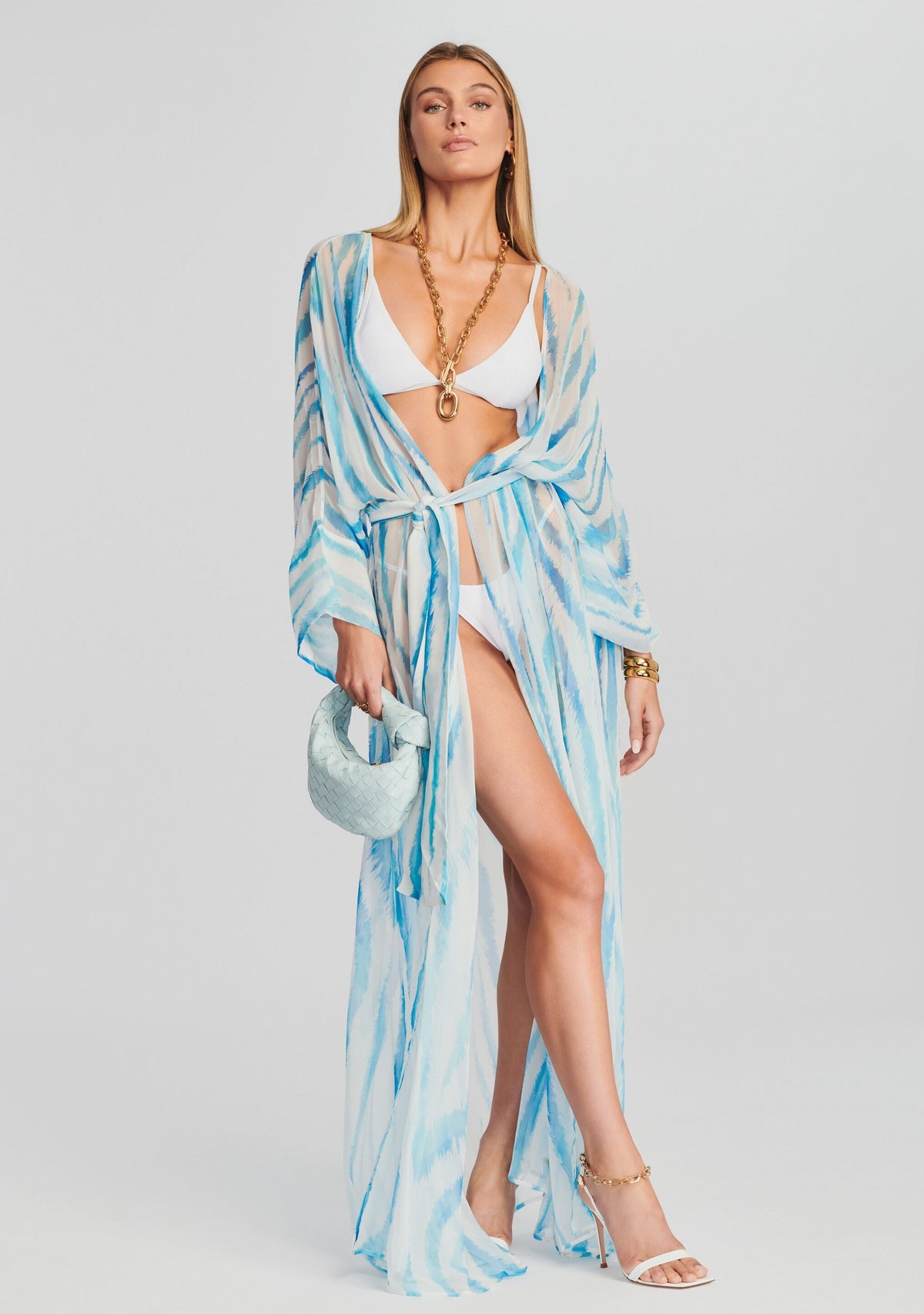 Cher Silk Chiffon Robe by retrofête in Blue Zebra, product image 2