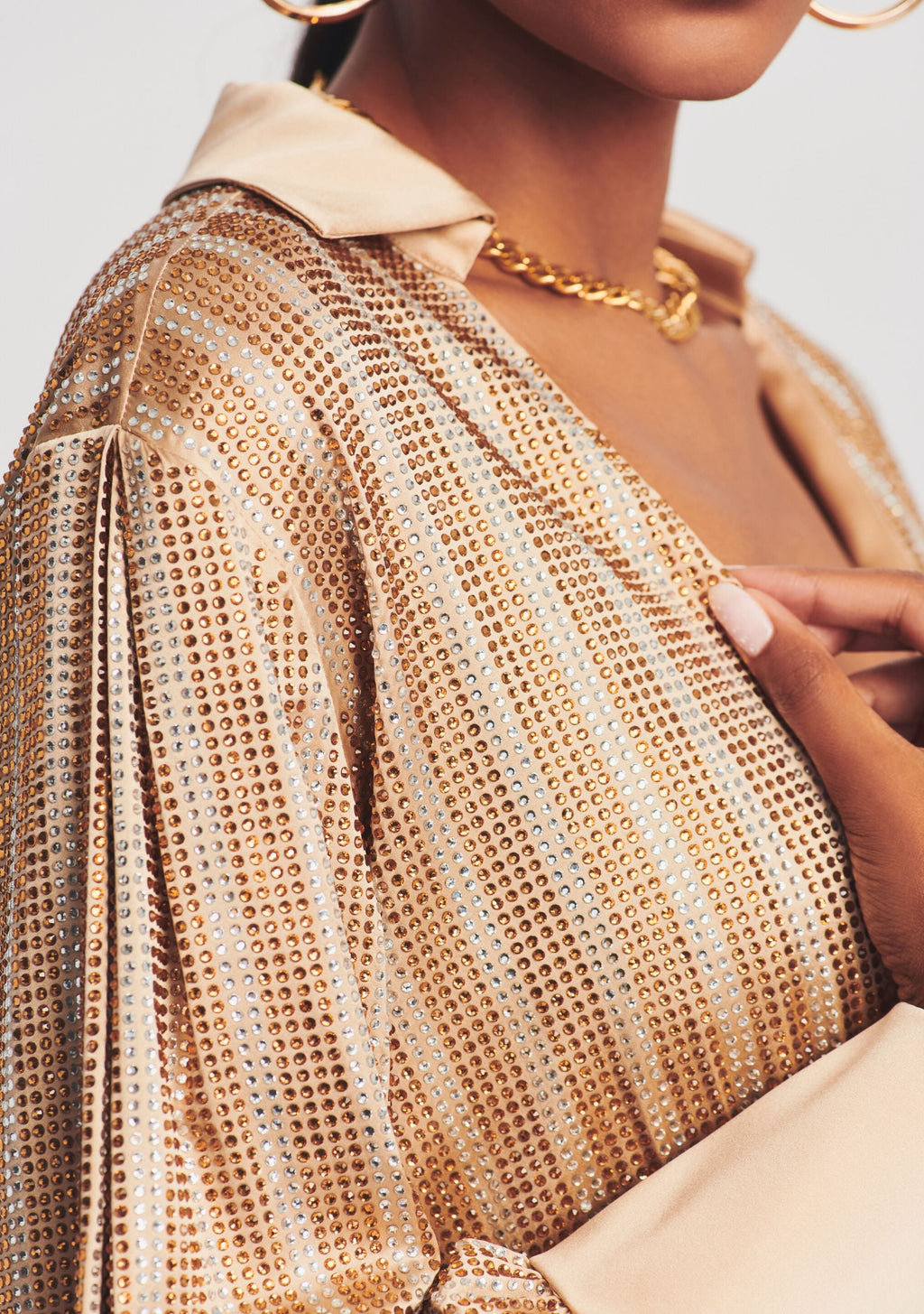 Oliver Embellished Silk Dress by retrofête in Nude, product image 2