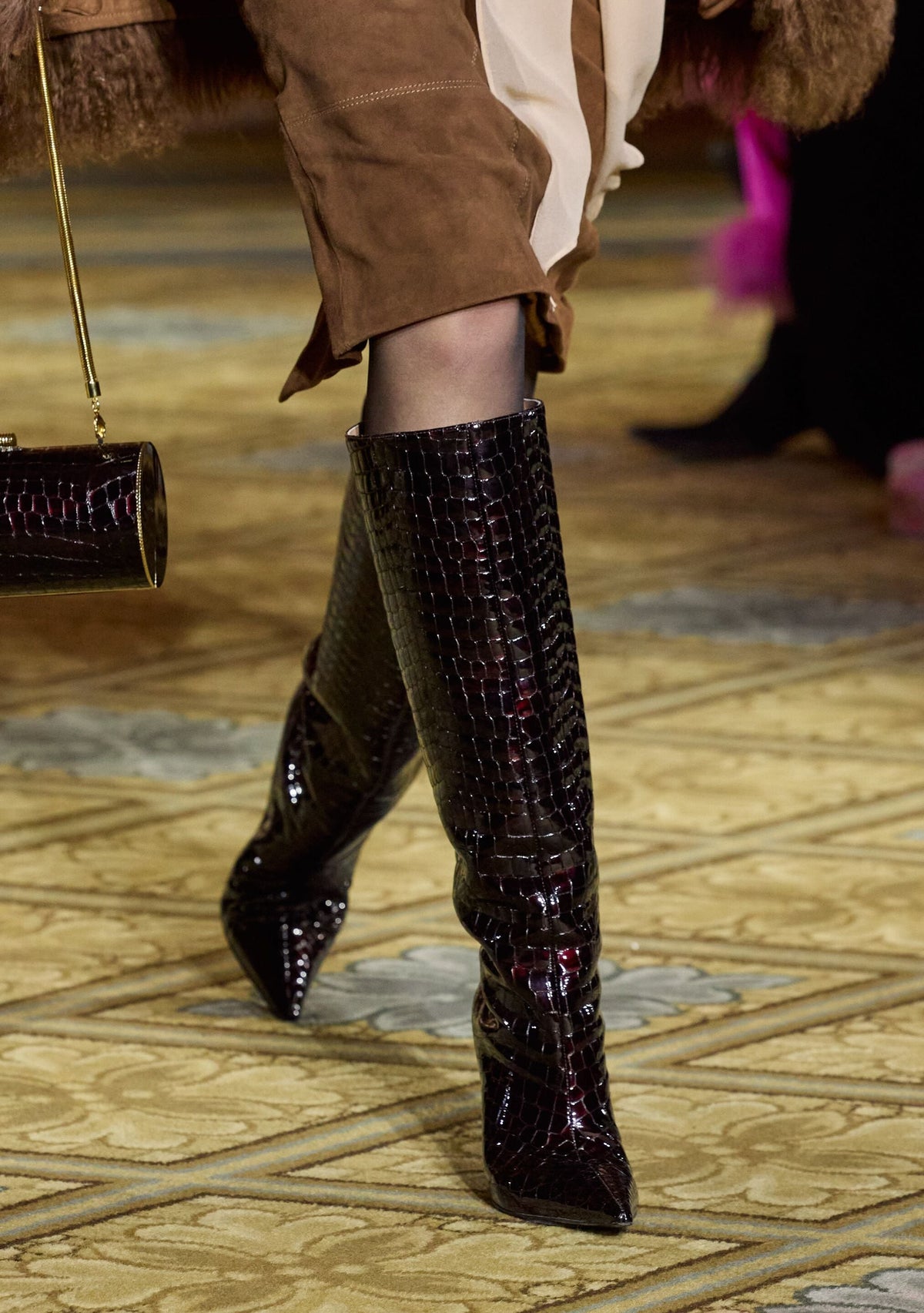Lyra Leather Boot by retrofête in Burgundy Croco, product image 2