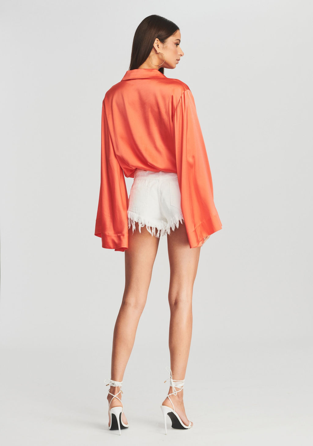 Avalon Silk Bodysuit by retrofête in Hot Coral, product image 4