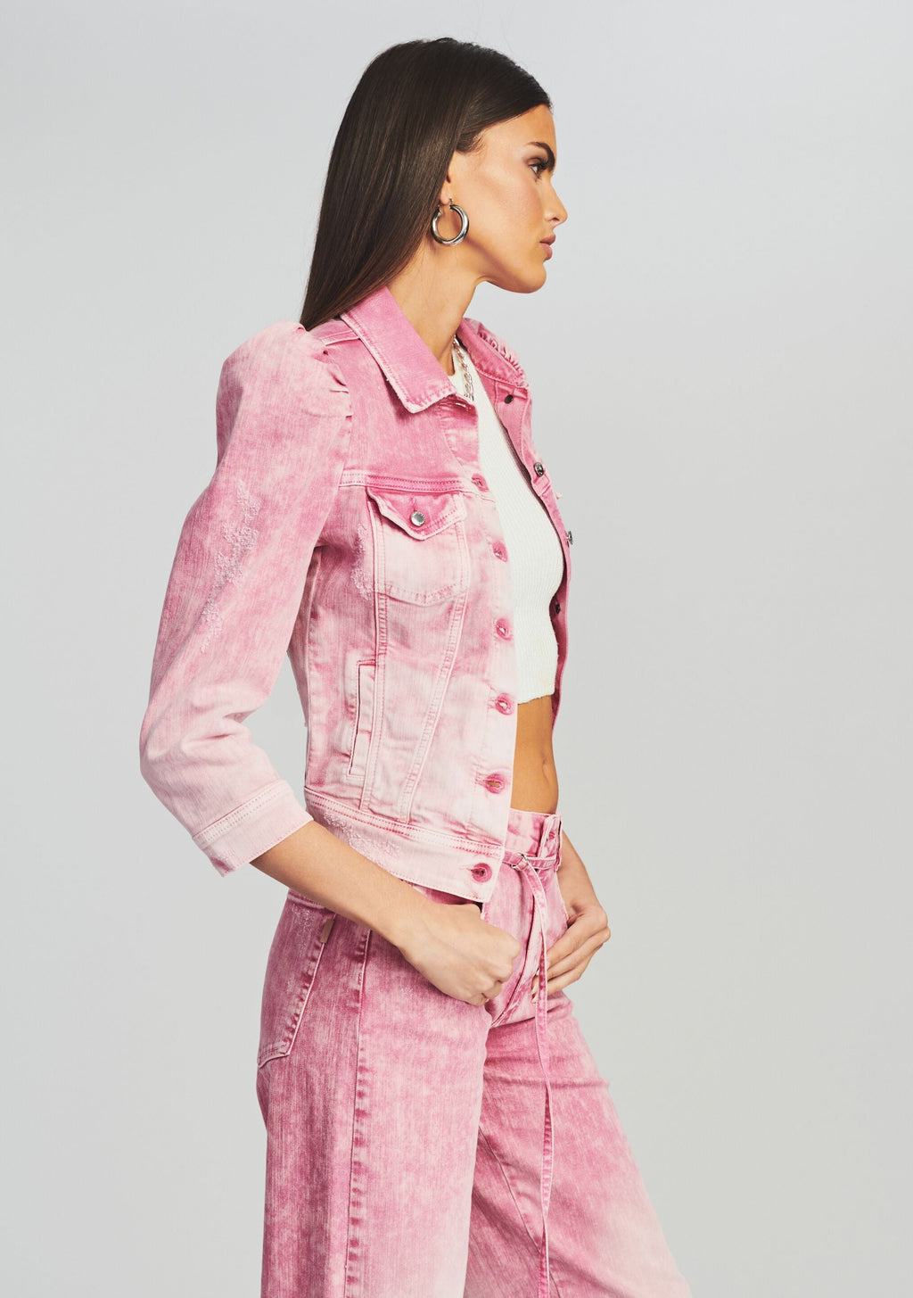 Ada Denim Jacket by retrofête in Pink Sorbet, product image 3