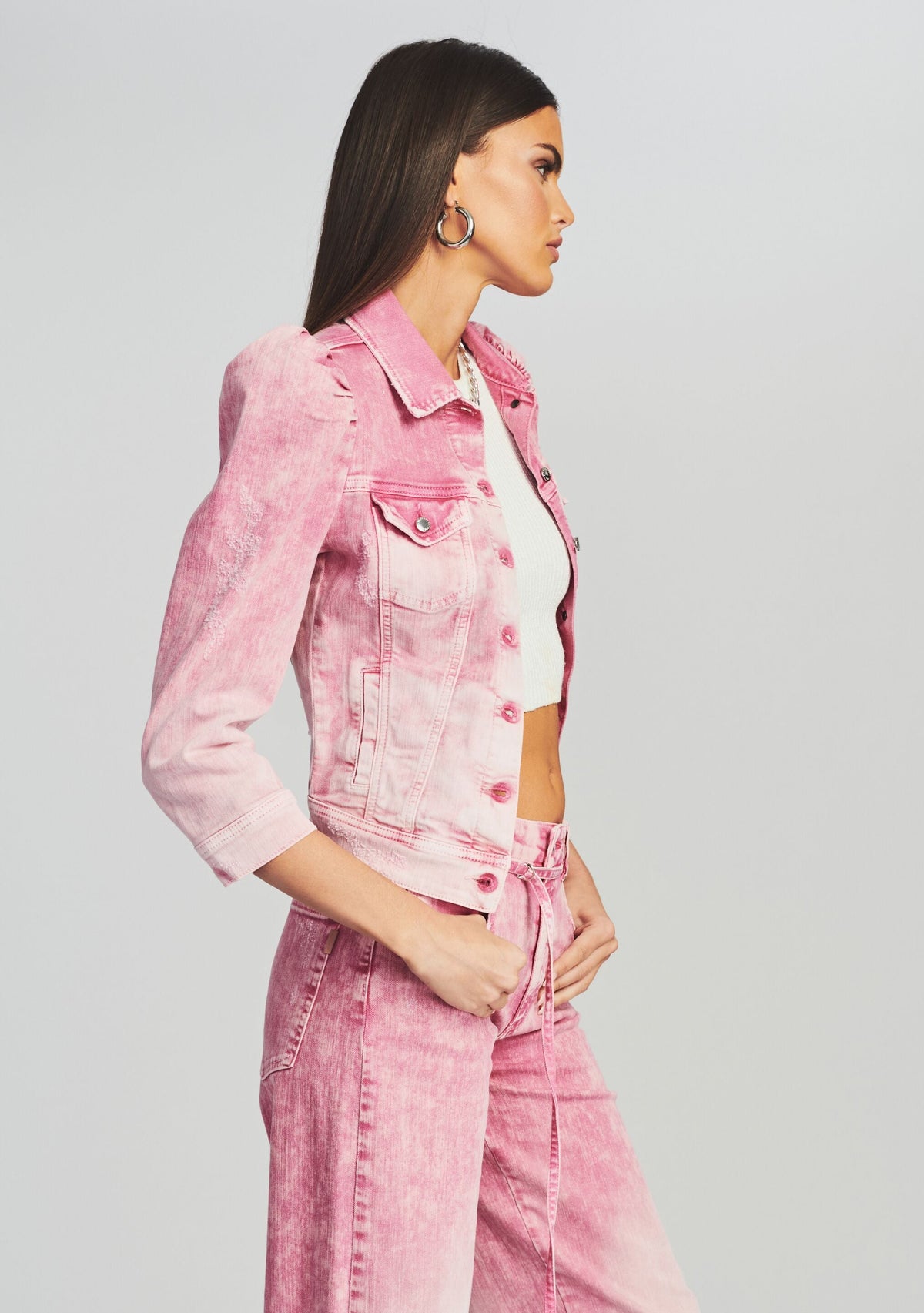 Ada Denim Jacket by retrofête in Pink Sorbet, product image 3