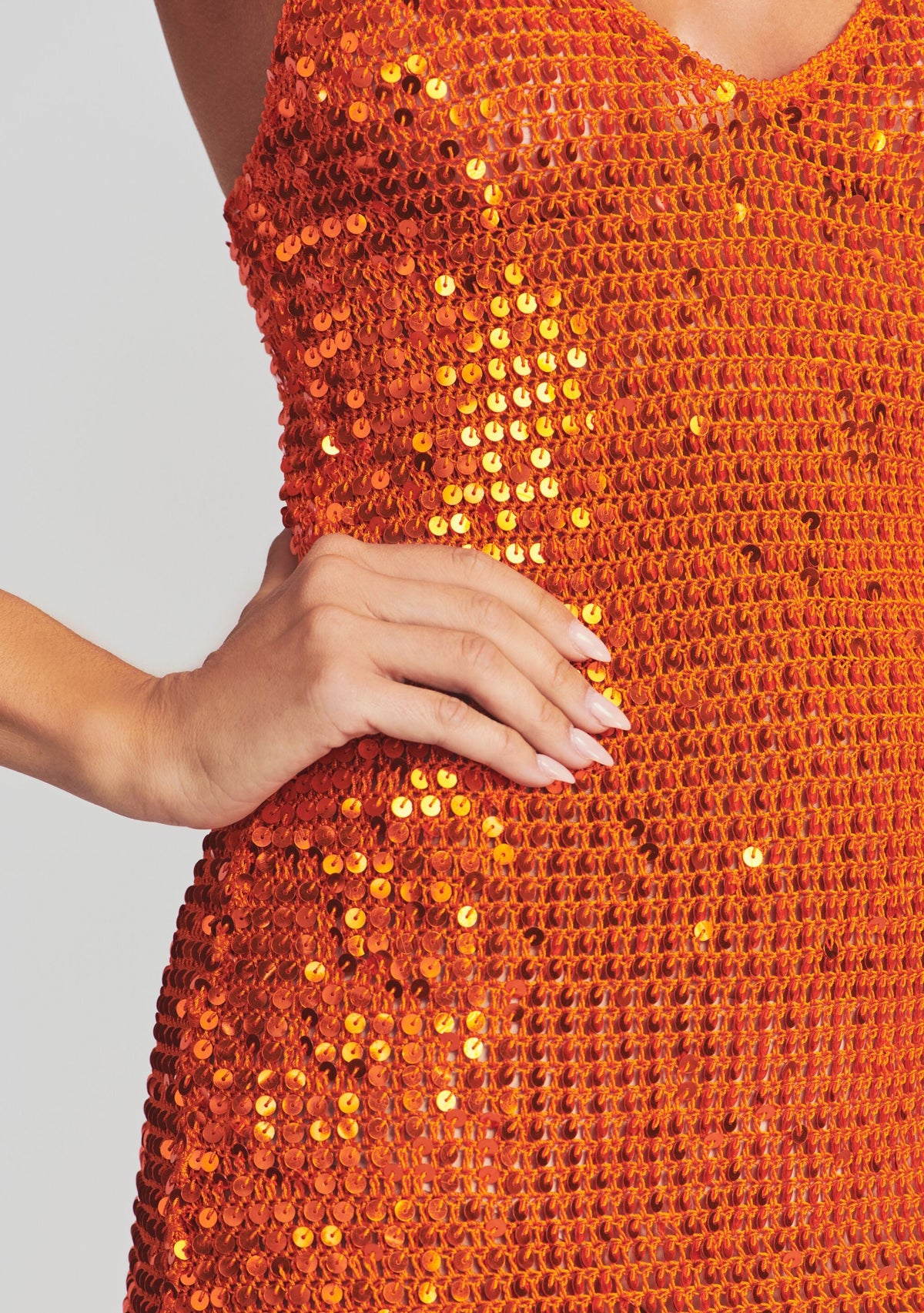 Elliana Sequin Crochet Dress by retrofête in Orange, product image 2
