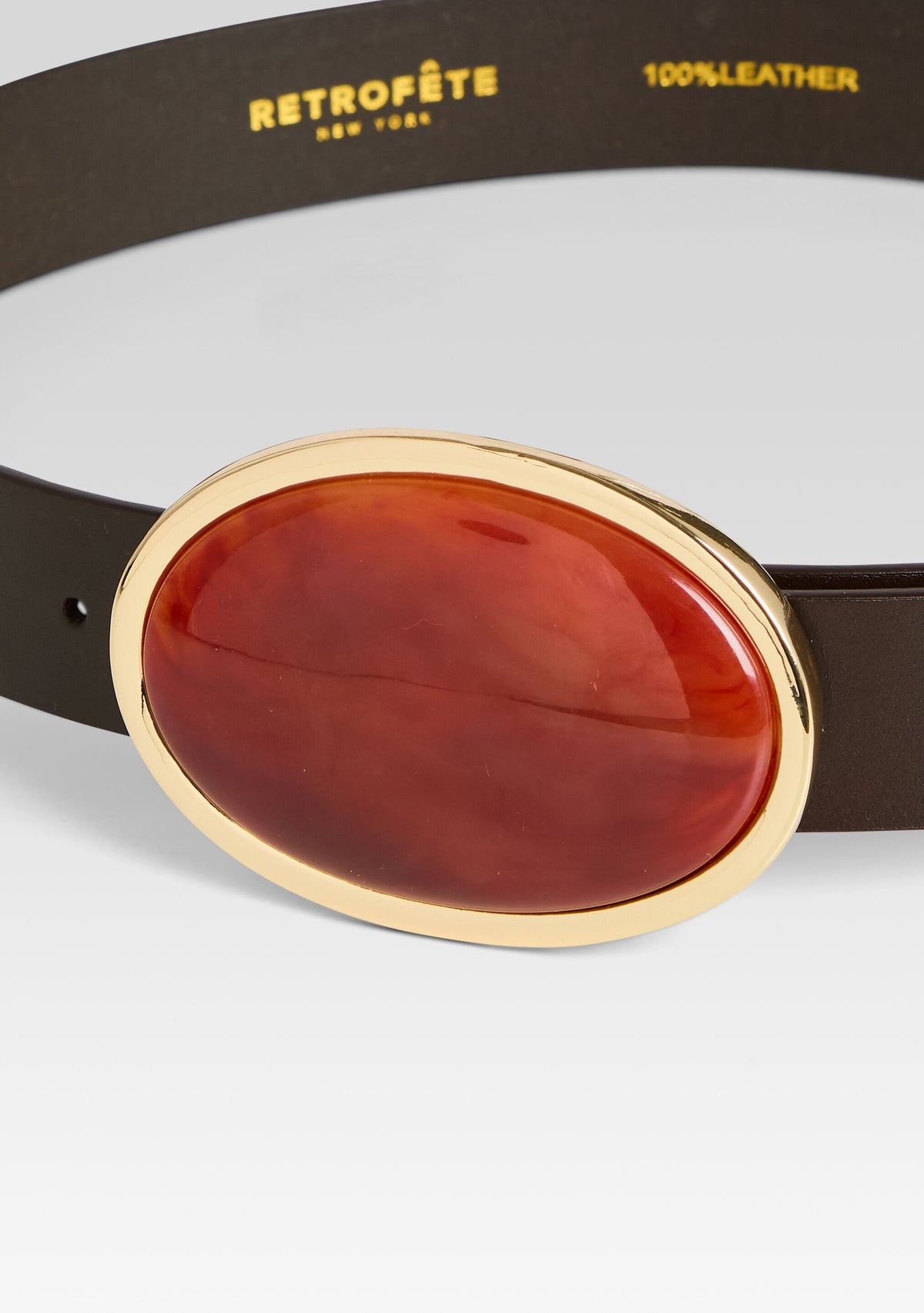 Dagmar High Waist Leather Belt by retrofête in Garnet/Brown, product image 3