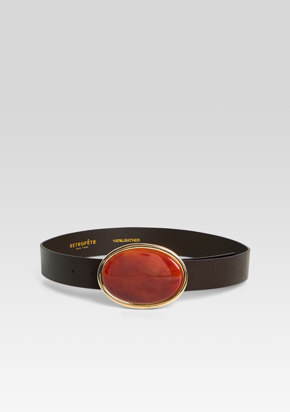 Dagmar High Waist Leather Belt by retrofête in Garnet/Brown, product image 1