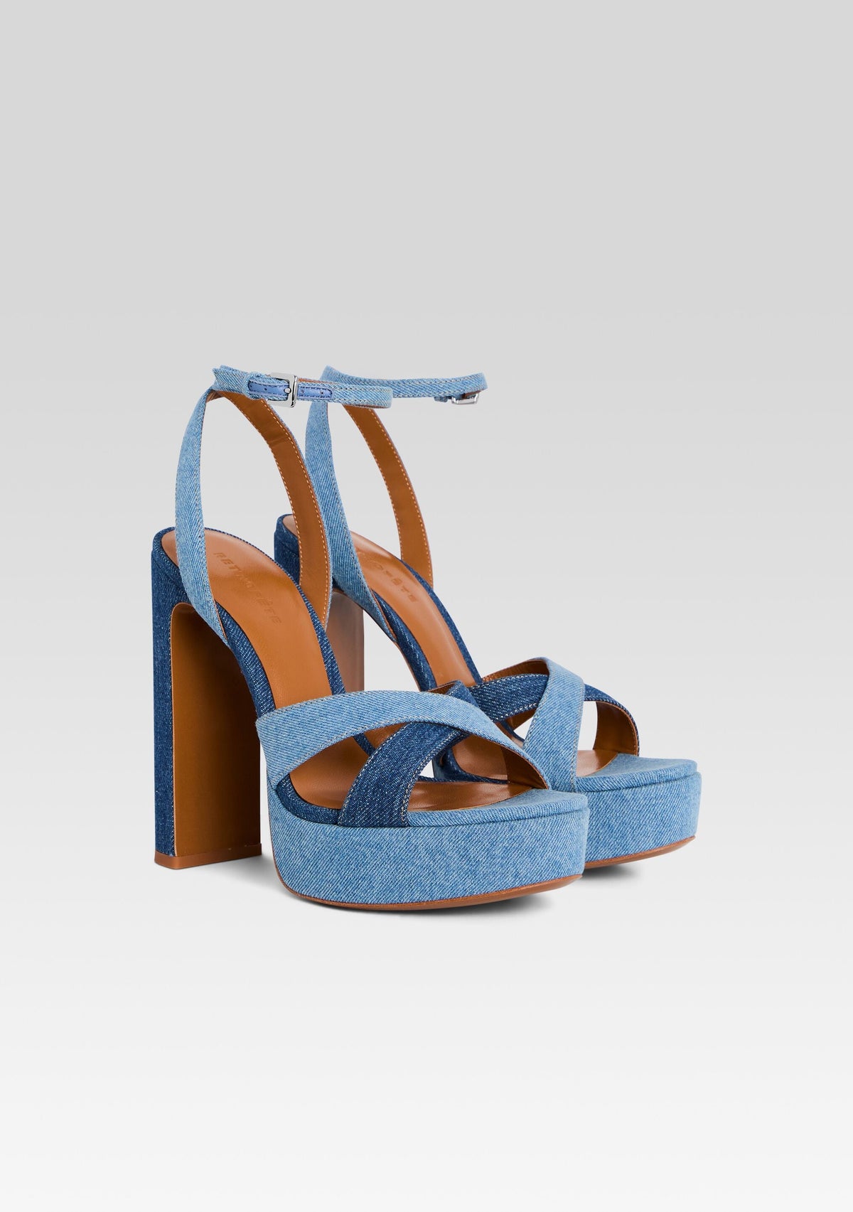 Melodia Platform Sandal by retrofête in Two Tone Denim, product image 4