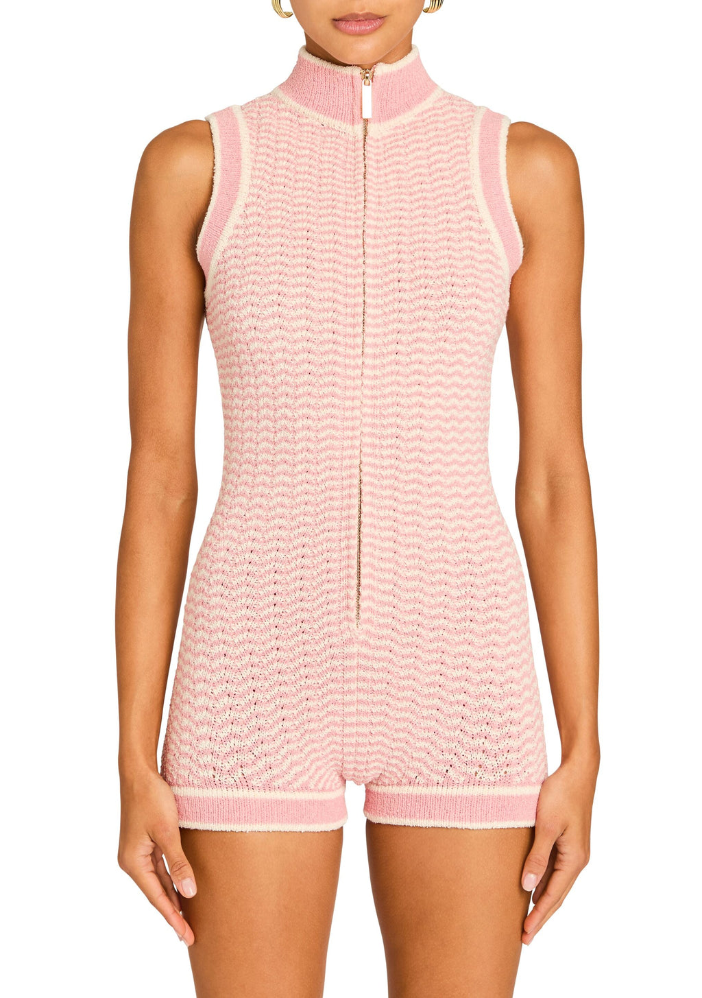 Pina Knit Romper by SEROYA in Peach Pink/ Eggshell, product image 5
