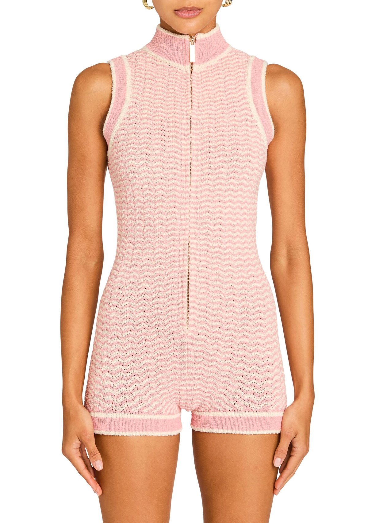 Pina Knit Romper by SEROYA in Peach Pink/ Eggshell, product image 5