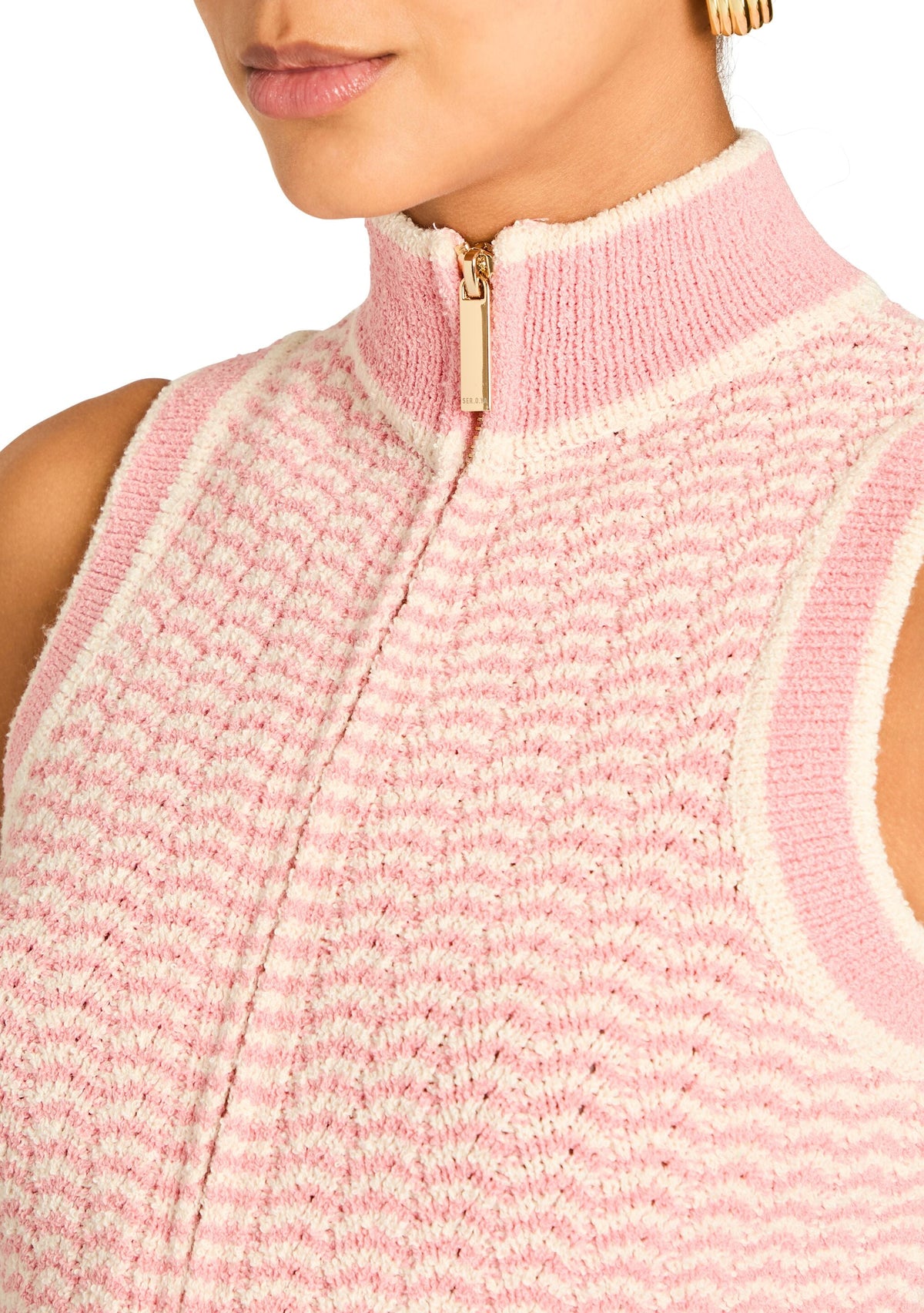 Pina Knit Romper by SEROYA in Peach Pink/ Eggshell, product image 2