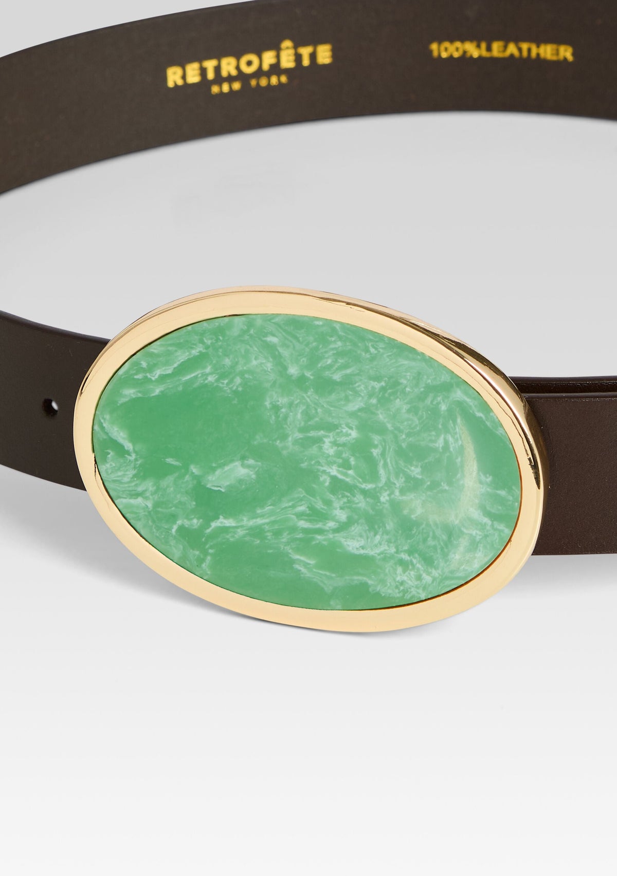 Dagmar High Waist Leather Belt by retrofête in Turquoise/Brown, product image 2