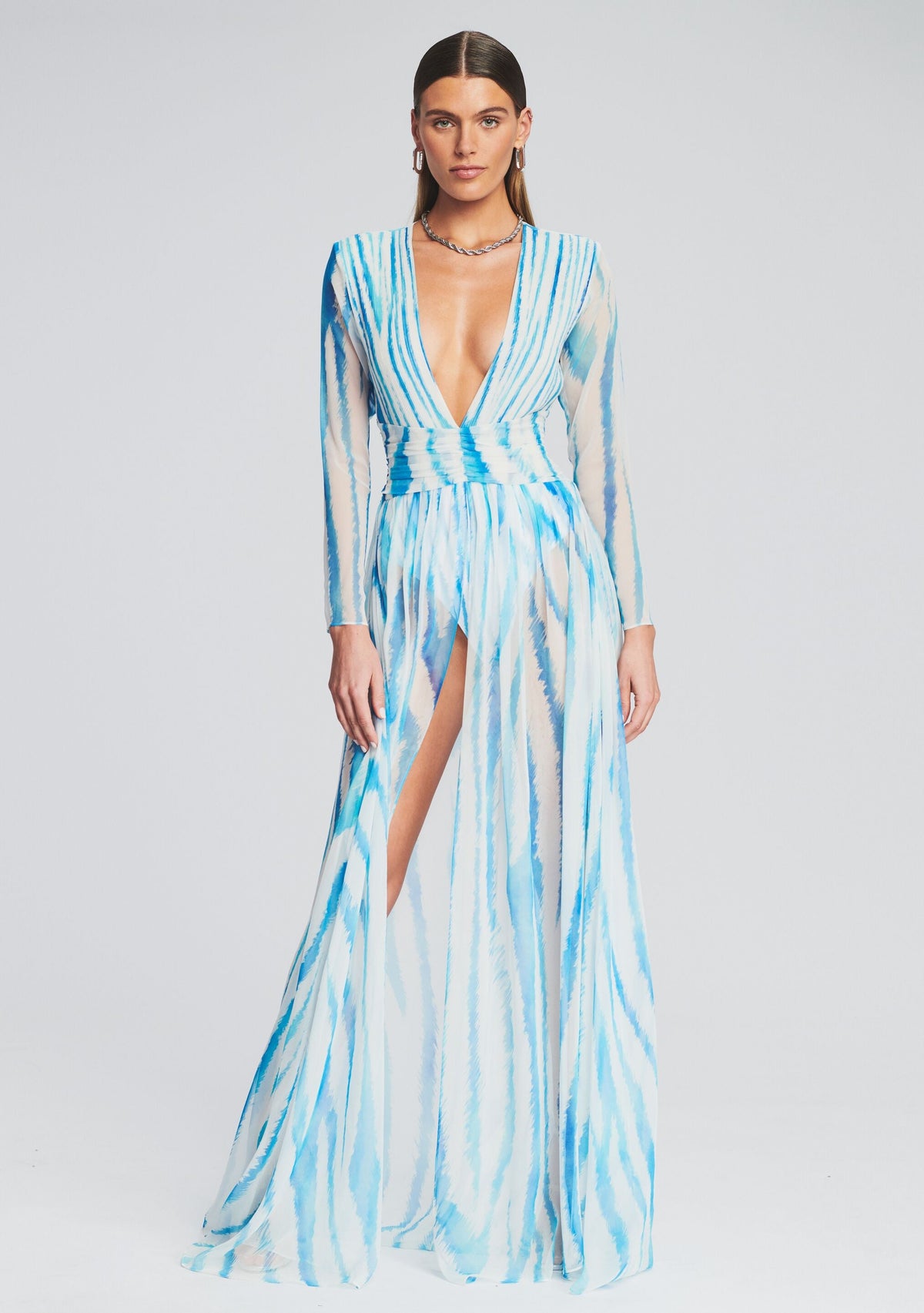 Angela Silk Chiffon Dress by retrofête in Blue Zebra, product image 1