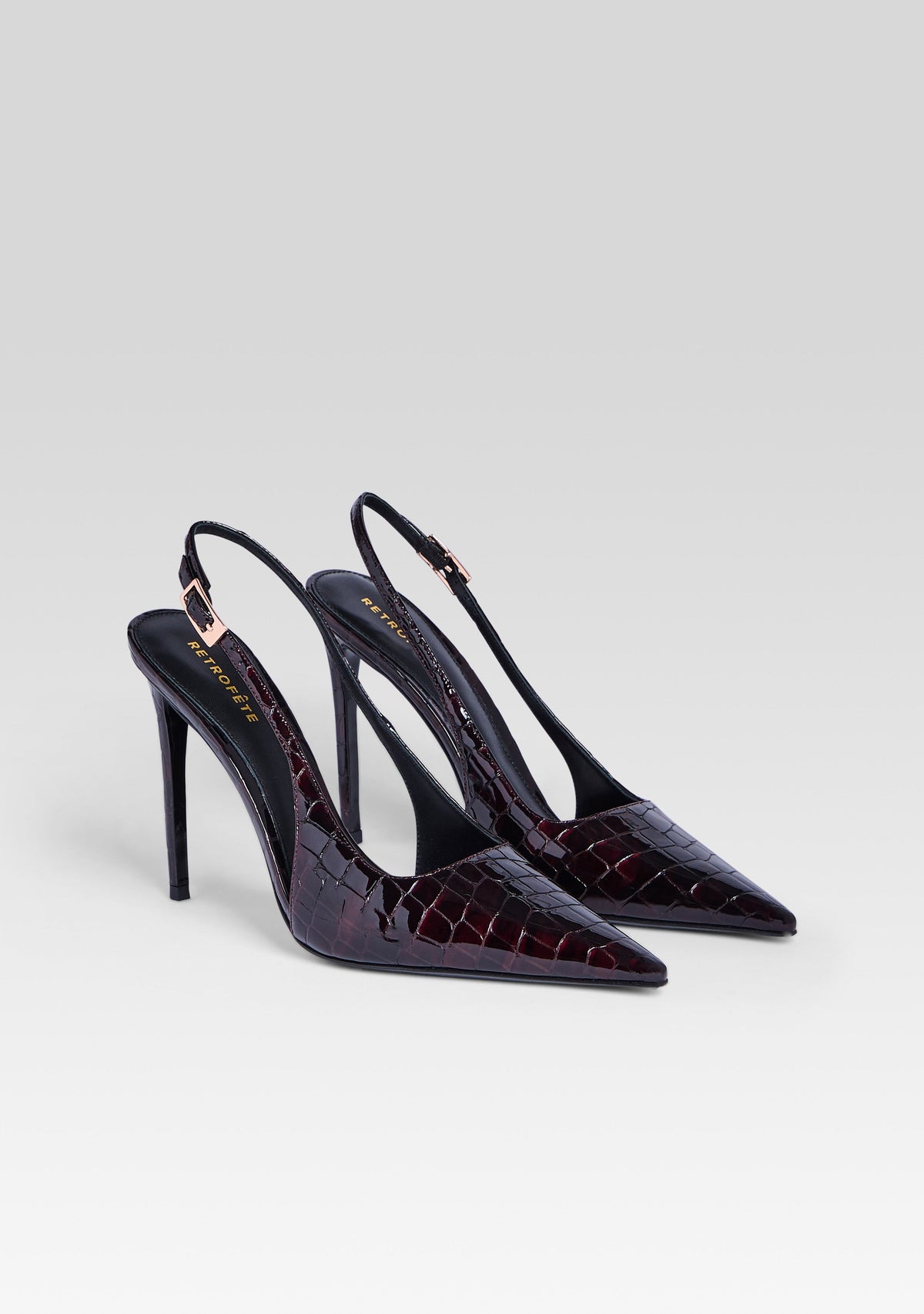 Cindy Slingback Heel by retrofête in Burgundy Croco, product image 4