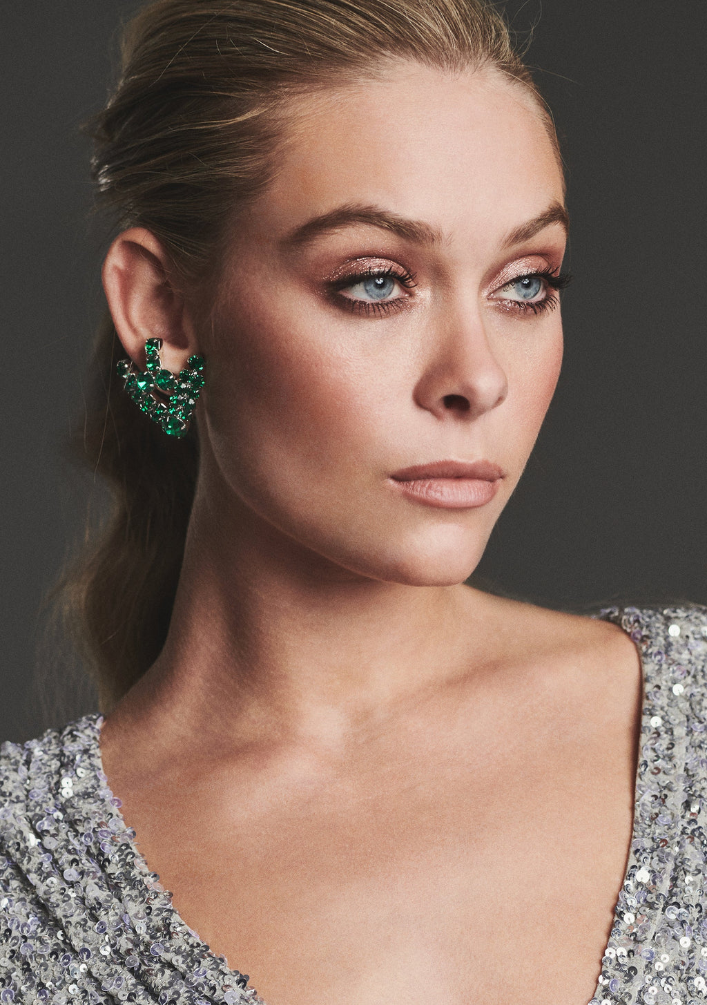 Crystal Clip Earrings by retrofête in Dark Green, product image 3