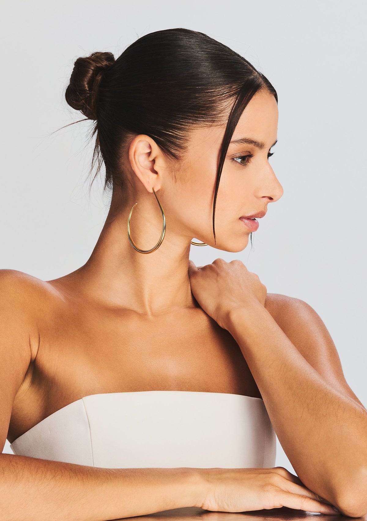 Large Moon Hoop Earrings by Keren Wolf in Gold, product image 2