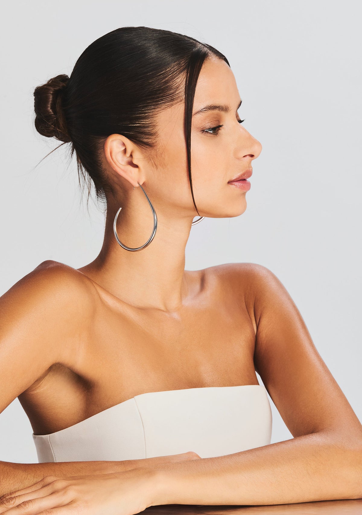 Large Moon Hoop Earrings by Keren Wolf in Silver, product image 2
