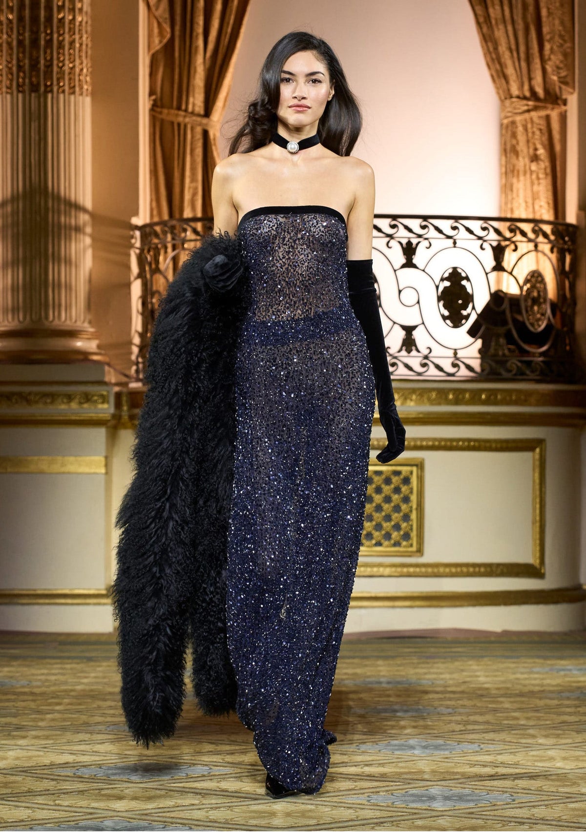 Villy Sequin Gown by retrofête in Navy, product image 2